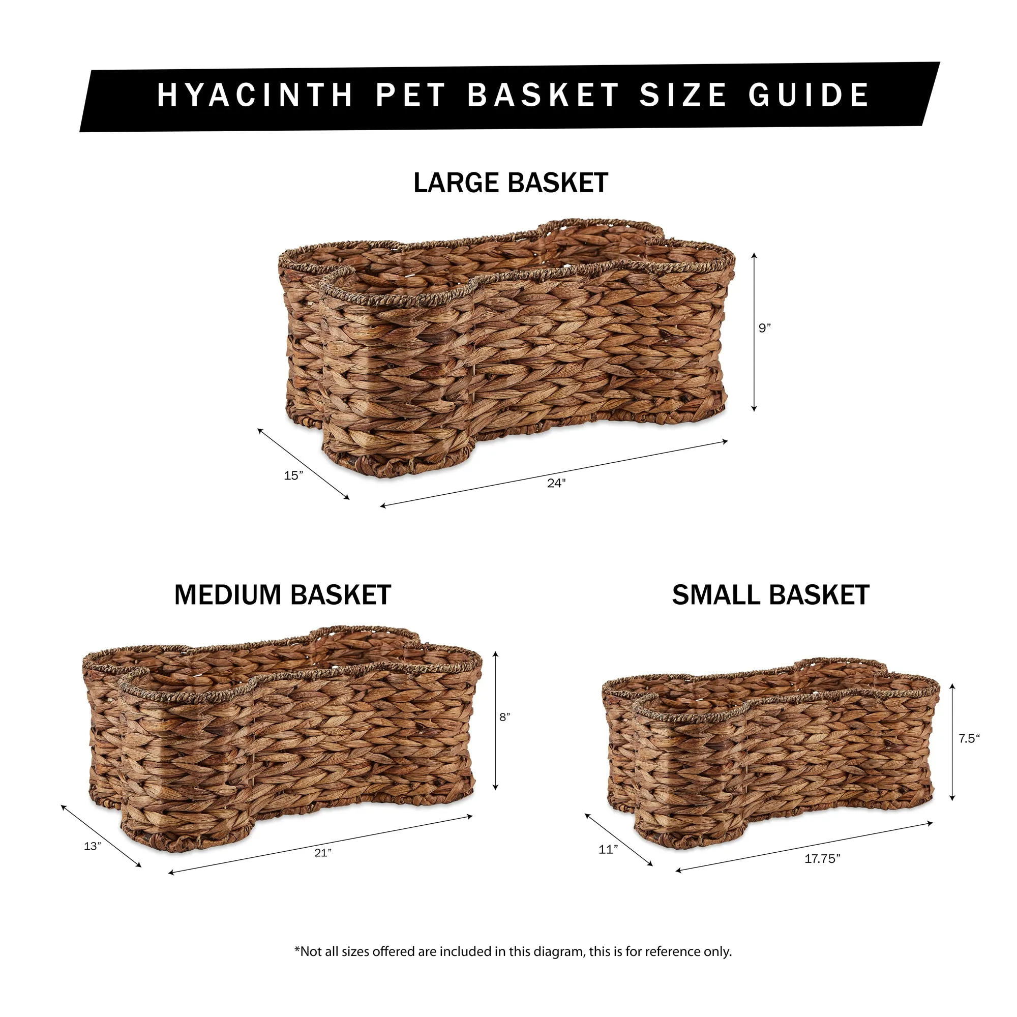 Bone Dry Hyacinth Pet Storage Basket, Bone Shaped, White Wash, Small - 17.75x11x7.5"