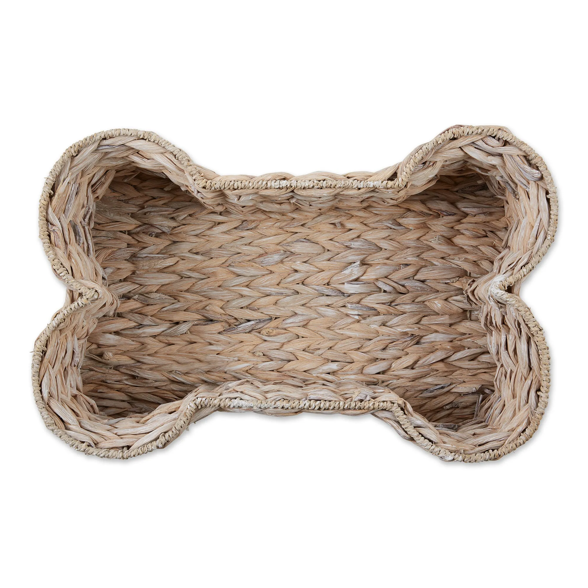 Bone Dry Hyacinth Pet Storage Basket, Bone Shaped, White Wash, Small - 17.75x11x7.5"