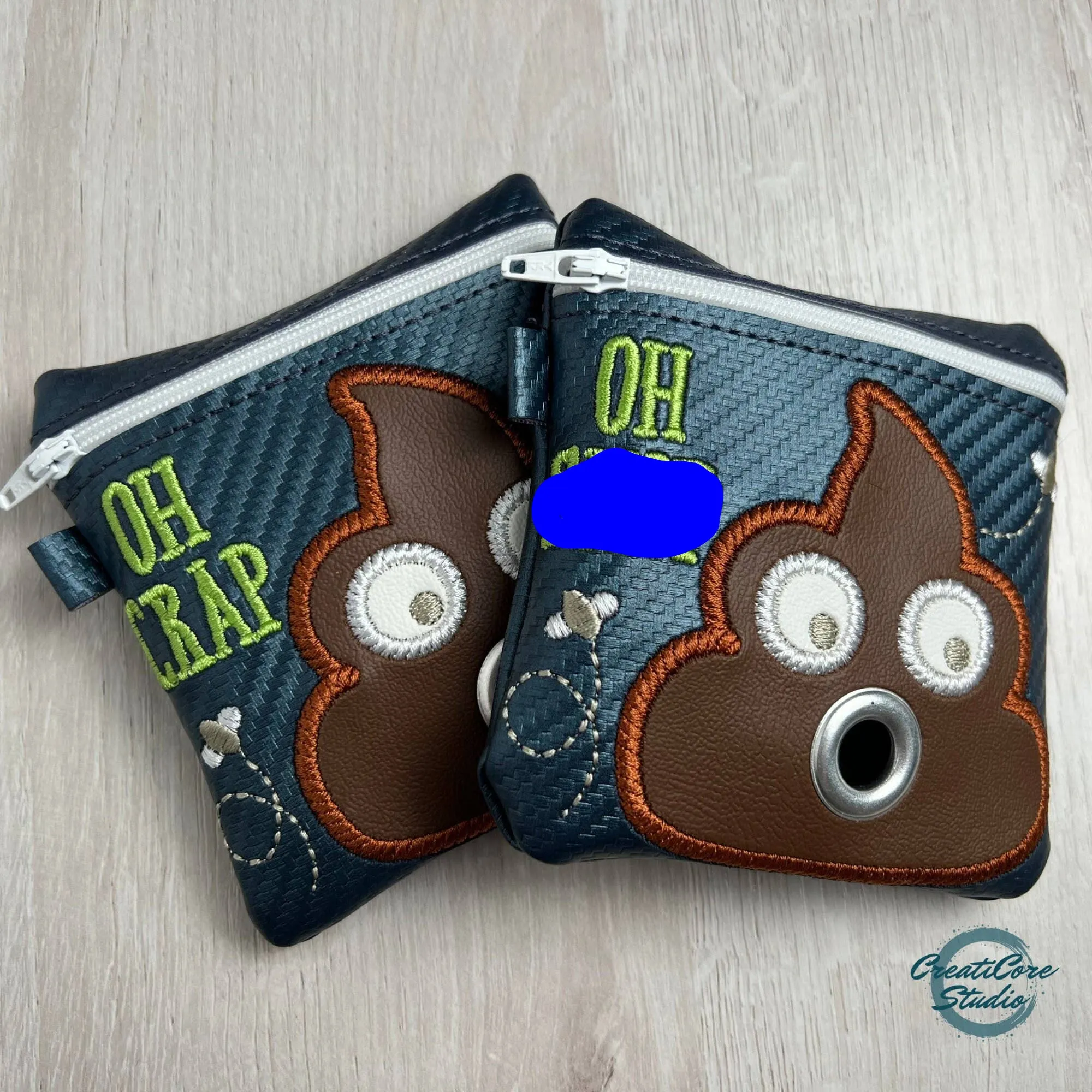 Cute Dog Poop Bag Dispenser with Clip - Handmade - Blue