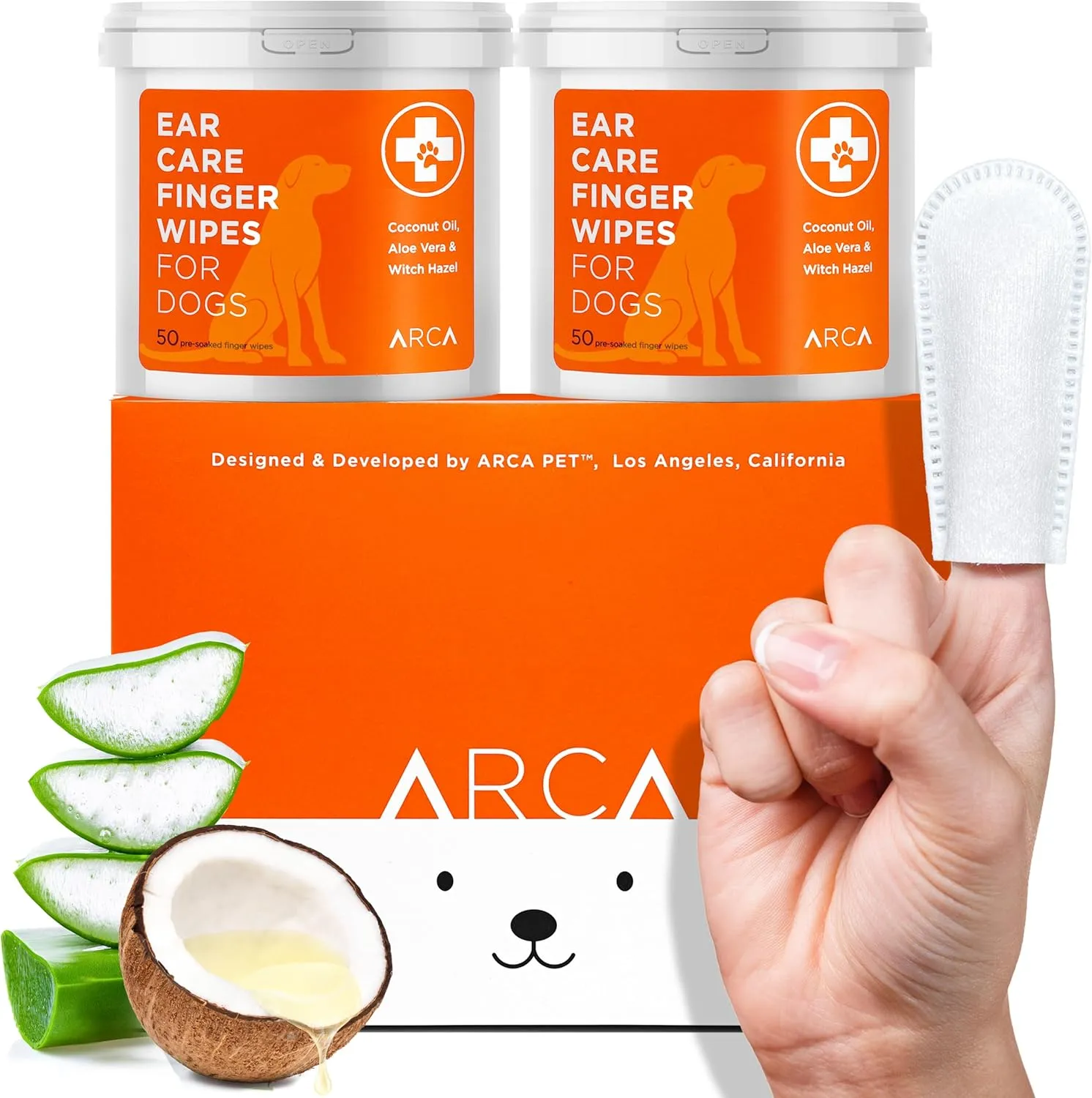 Dog Ear Cleaner Wipes - Vet Formulated Cleanser for Dogs - Ear Itching, Dissolves Wax, Dirt & Odor with Coconut Oil & Aloe Vera (100 Finger Wipes)