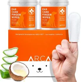 Dog Ear Cleaner Wipes - Vet Formulated Cleanser for Dogs - Ear Itching, Dissolves Wax, Dirt & Odor with Coconut Oil & Aloe Vera (100 Finger Wipes)