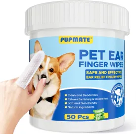 Ear Finger Wipes for Dogs & Cats - Cleaning Earwax & Debris - Relieves Ear Itching & Discomfort - Fresh Aloe Scent - Sooths & Repair, Natural Ingredients-50 Count