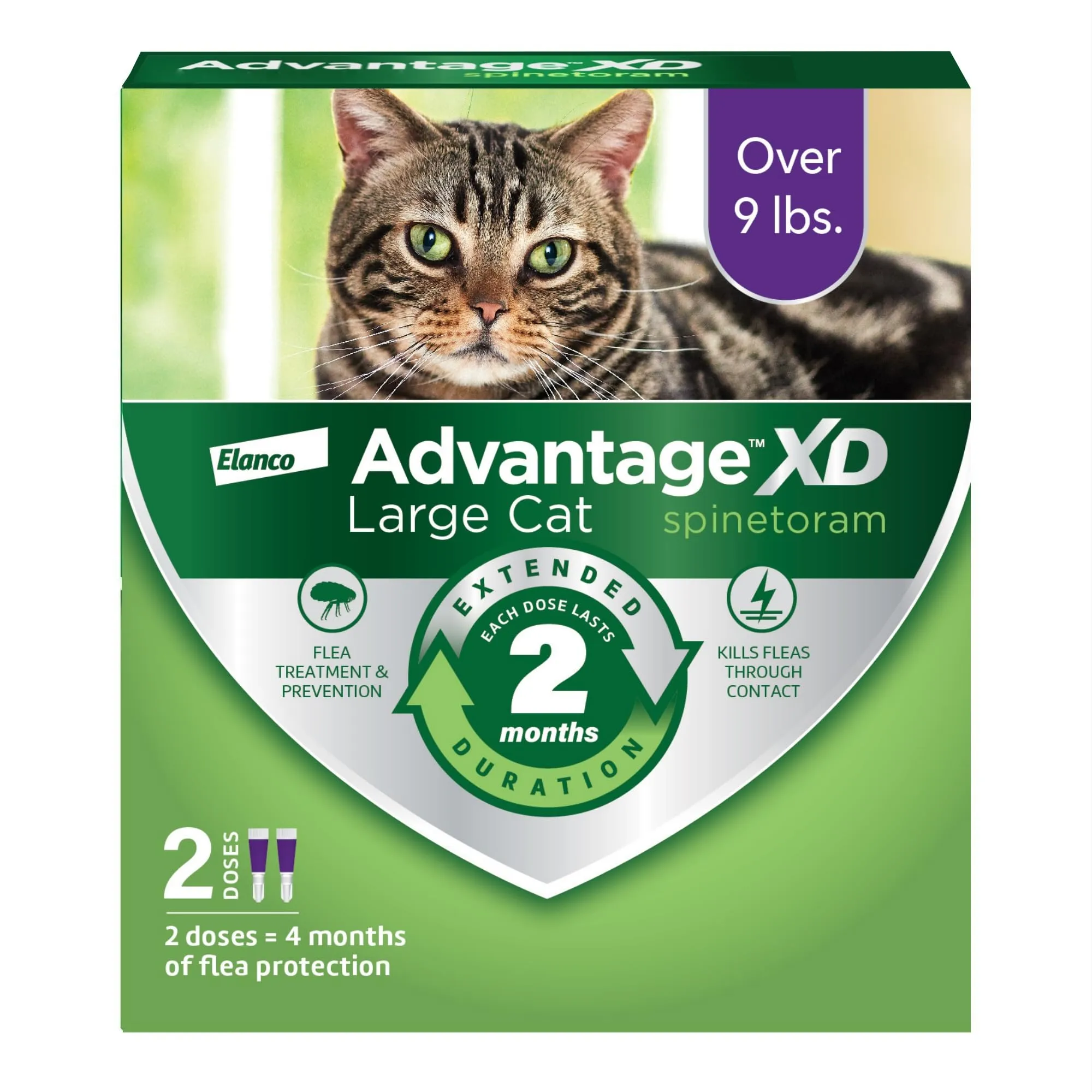 Elanco Advantage XD Extended Large Cat 4-Month 2-Dose Flea and Tick Spot-on Treatment - 9  Lbs - 2 Pack