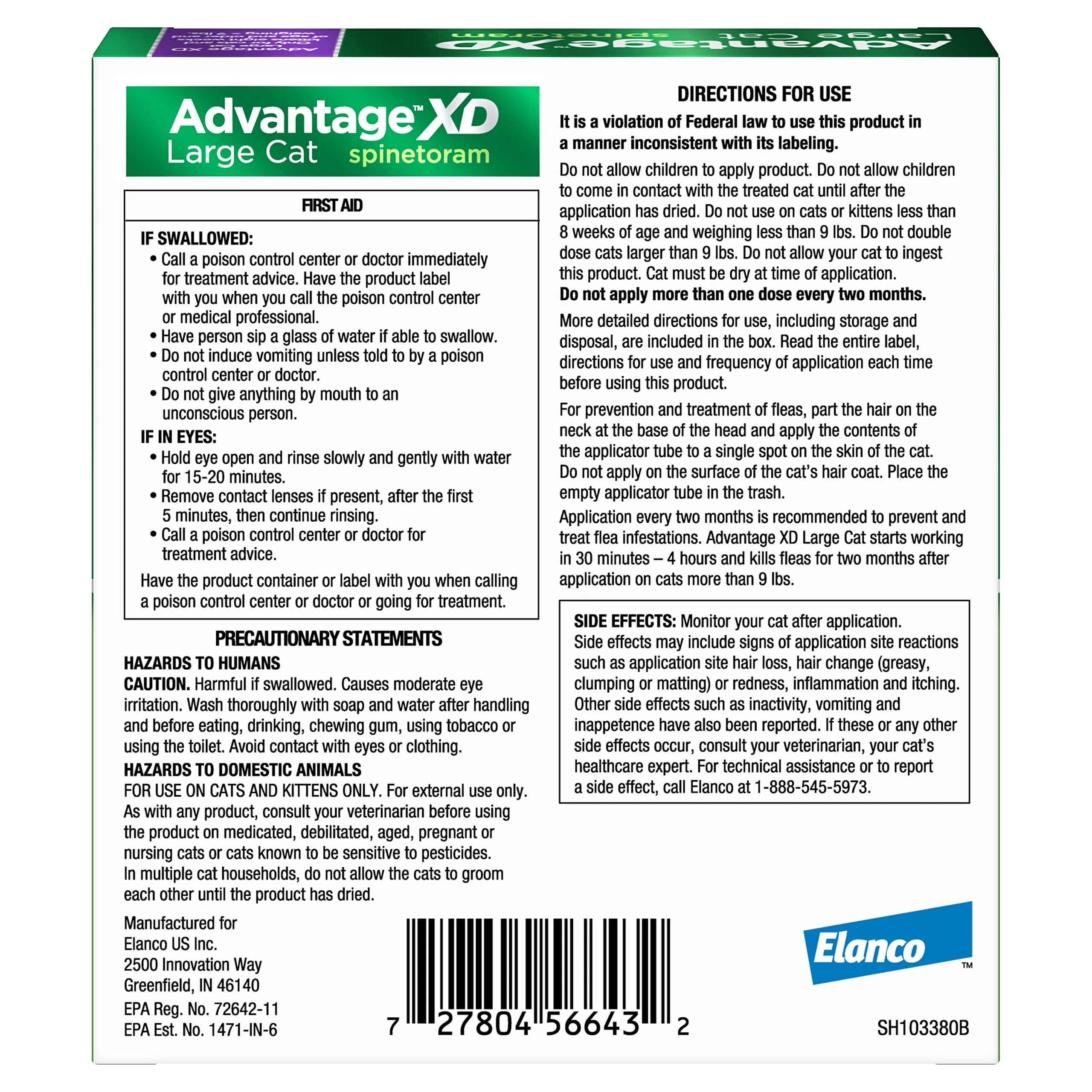 Elanco Advantage XD Extended Large Cat 4-Month 2-Dose Flea and Tick Spot-on Treatment - 9  Lbs - 2 Pack