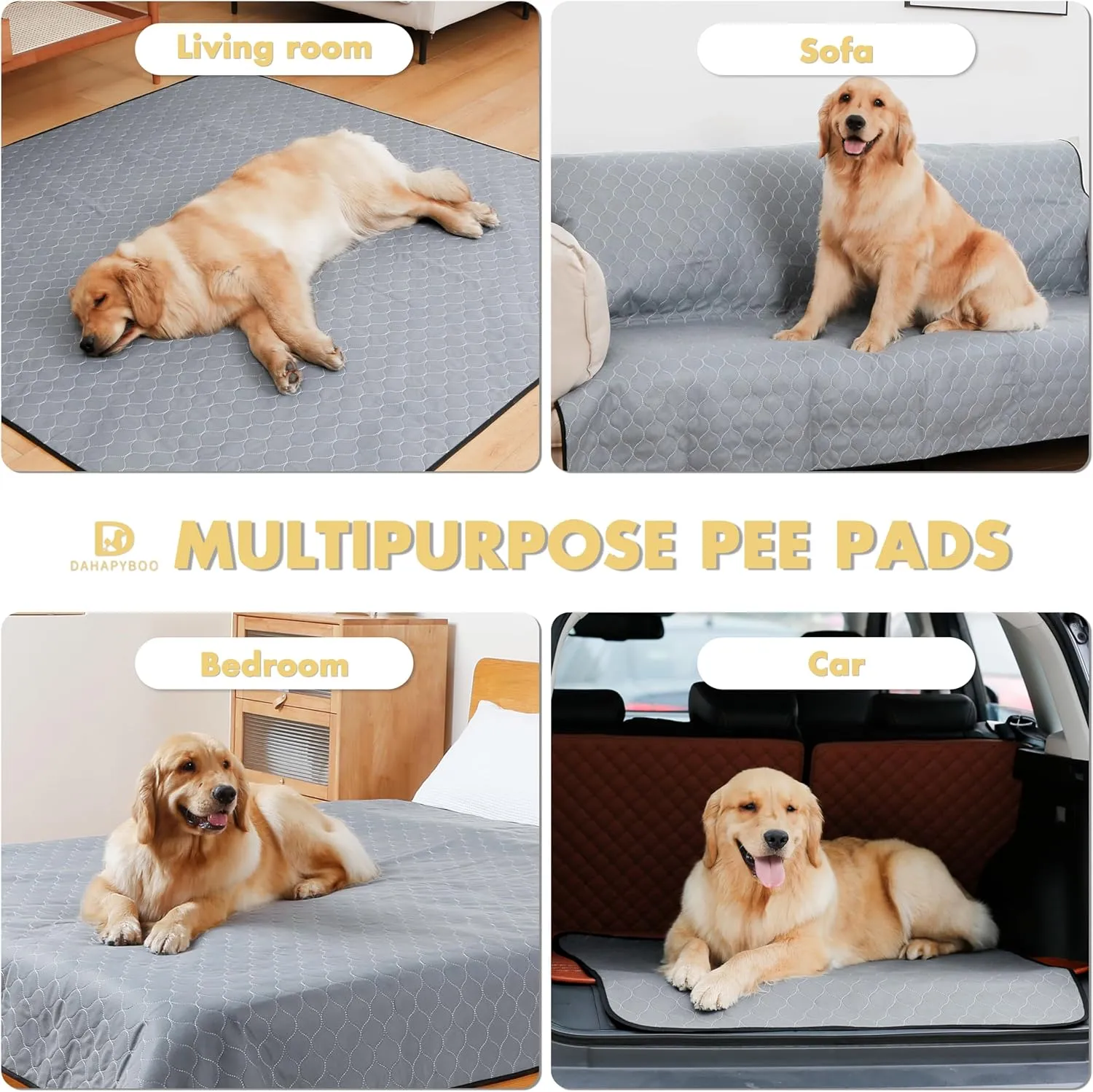 Extra Large Washable Pee Pads for Dogs,4 Pack Reusable Puppy Pads for Dogs,36x48 Non-Slip Waterproof Pet Training Pads for Crate, Playpen, Bed, Sofa,Whelping Box, Potty Training