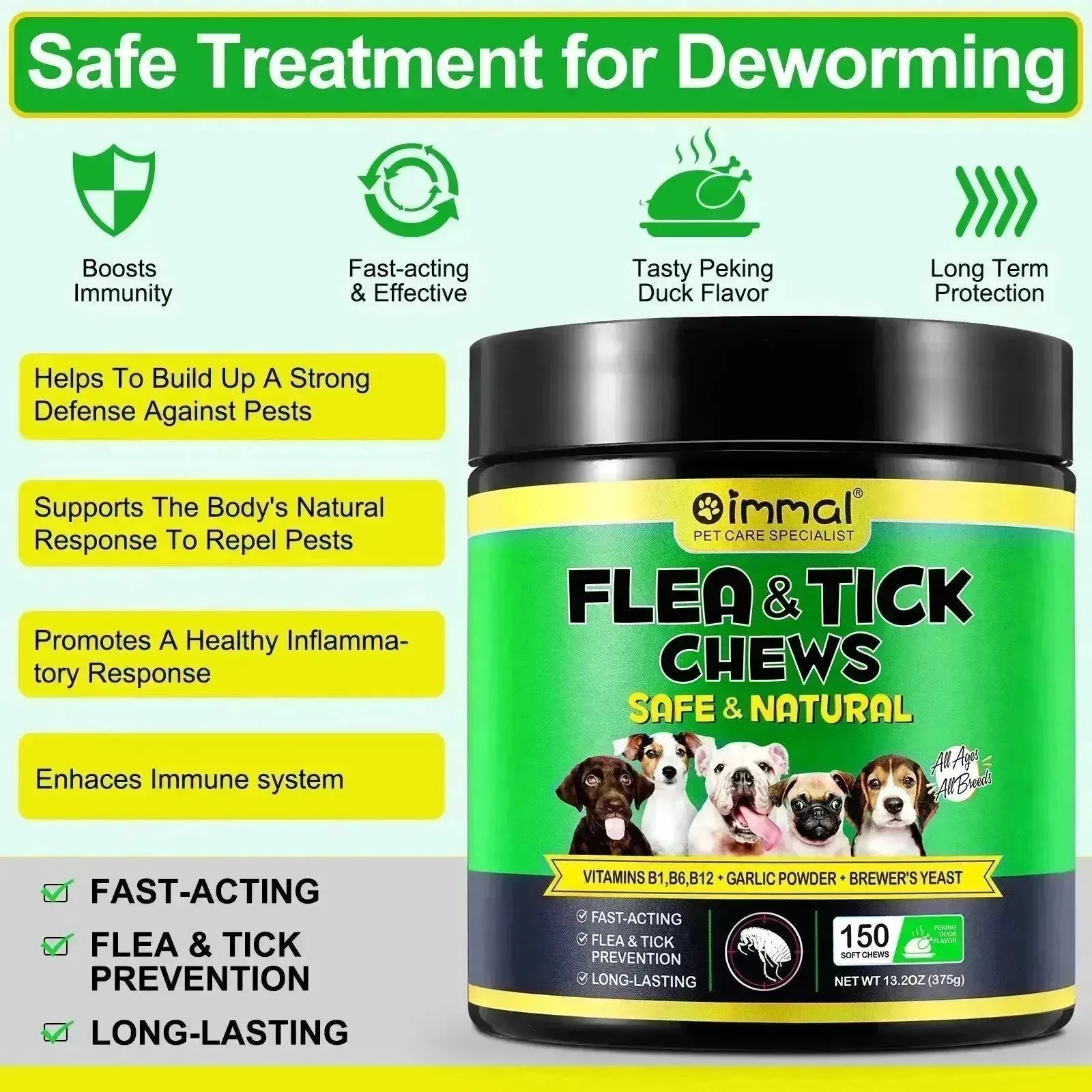 Flea & Tick Prevention Chews for Dogs, 150 Pcs, Peking Duck Flavor