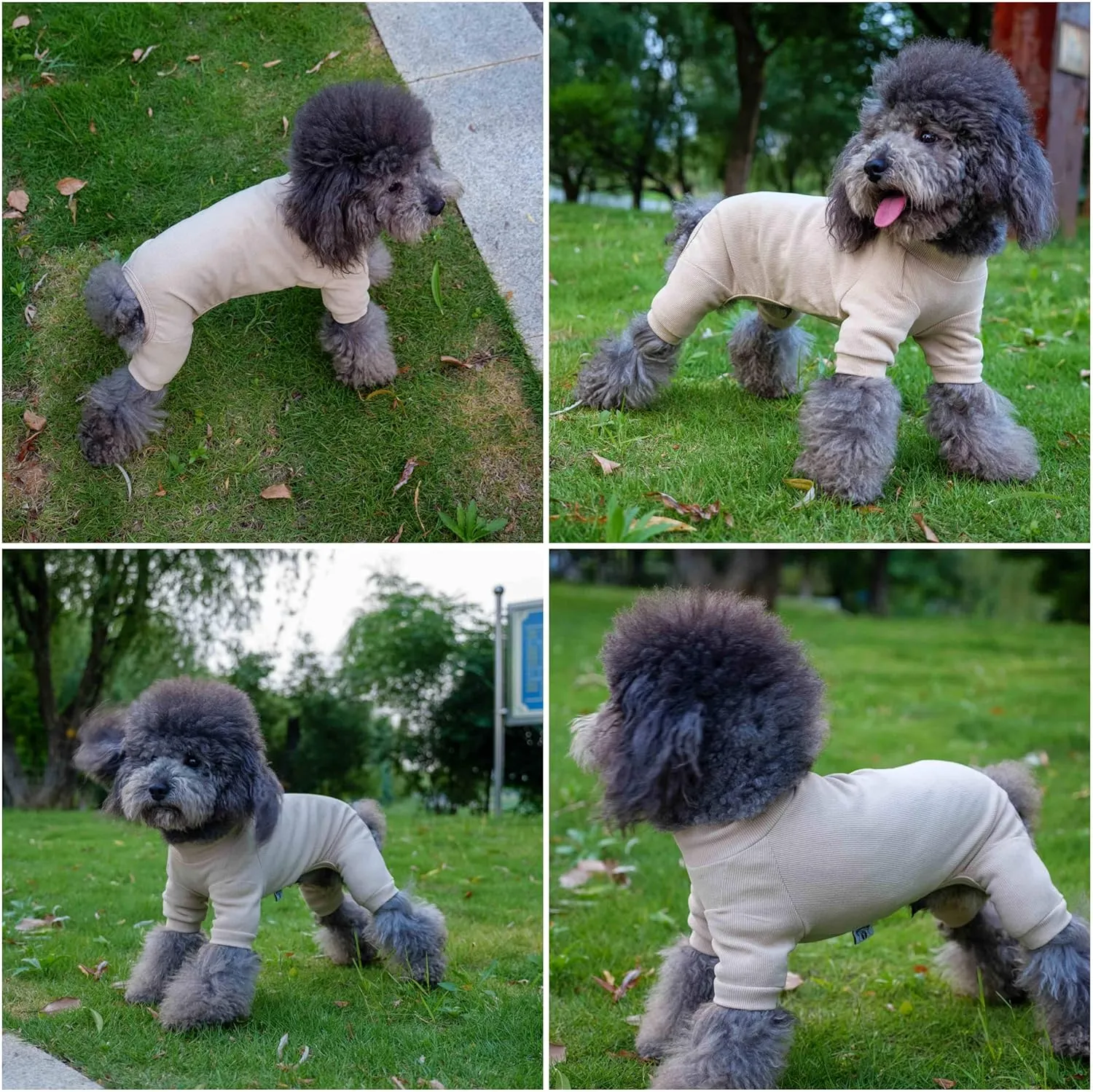 Lovelonglong Ribbed Dog Pajamas Cotton Knitted Dog Jumpsuits 4 Legged All Season Warm Pet Bodysuits for Large Medium Small Dogs Beige S