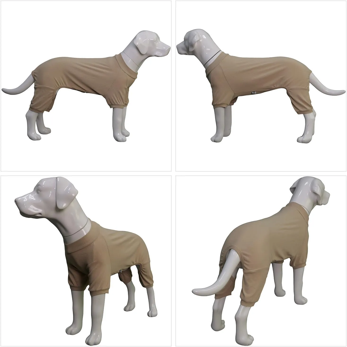 Lovelonglong Ribbed Dog Pajamas Cotton Knitted Dog Jumpsuits 4 Legged All Season Warm Pet Bodysuits for Large Medium Small Dogs Beige S