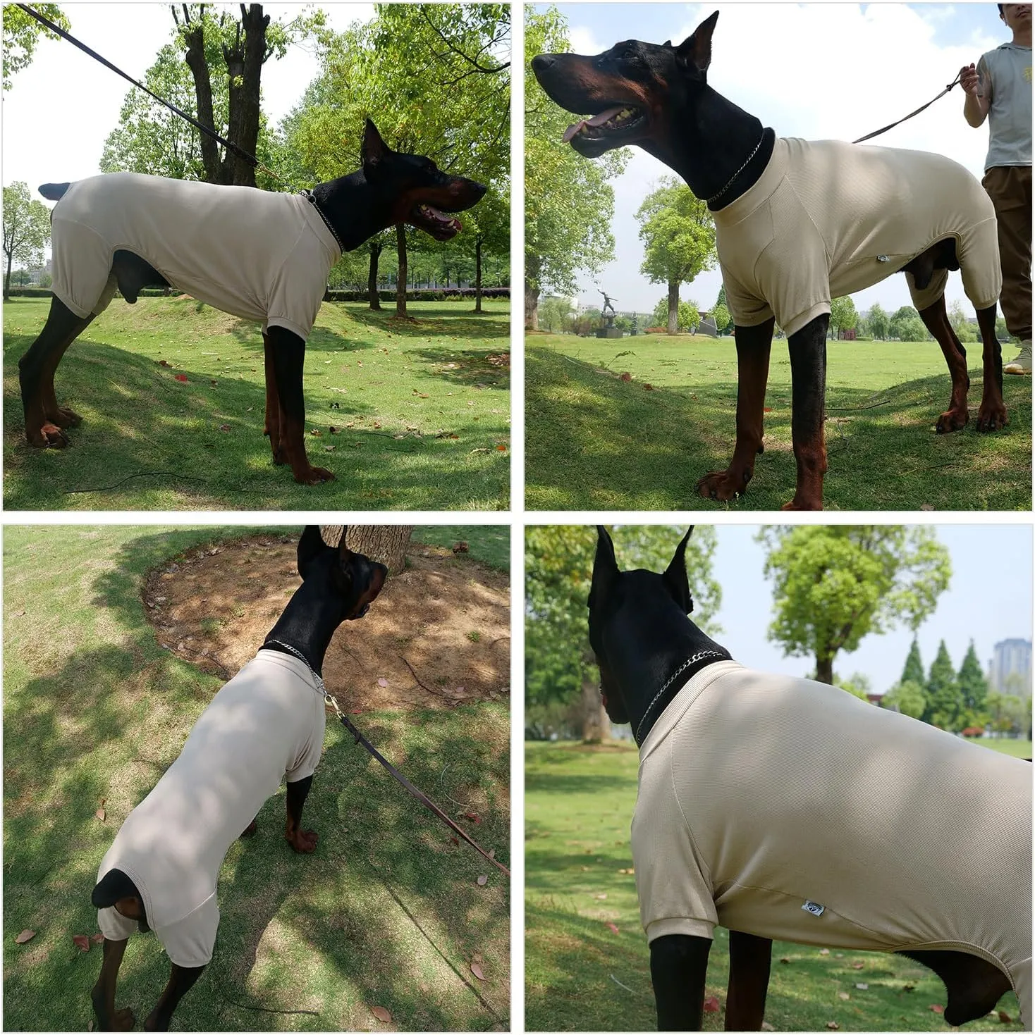 Lovelonglong Ribbed Dog Pajamas Cotton Knitted Dog Jumpsuits 4 Legged All Season Warm Pet Bodysuits for Large Medium Small Dogs Beige S