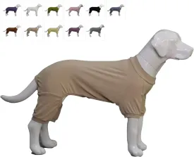 Lovelonglong Ribbed Dog Pajamas Cotton Knitted Dog Jumpsuits 4 Legged All Season Warm Pet Bodysuits for Large Medium Small Dogs Beige S