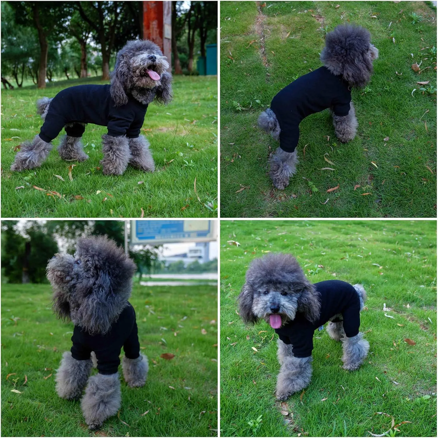 Lovelonglong Ribbed Dog Pajamas Cotton Knitted Dog Jumpsuits 4 Legged All Season Warm Pet Bodysuits for Large Medium Small Dogs Black S