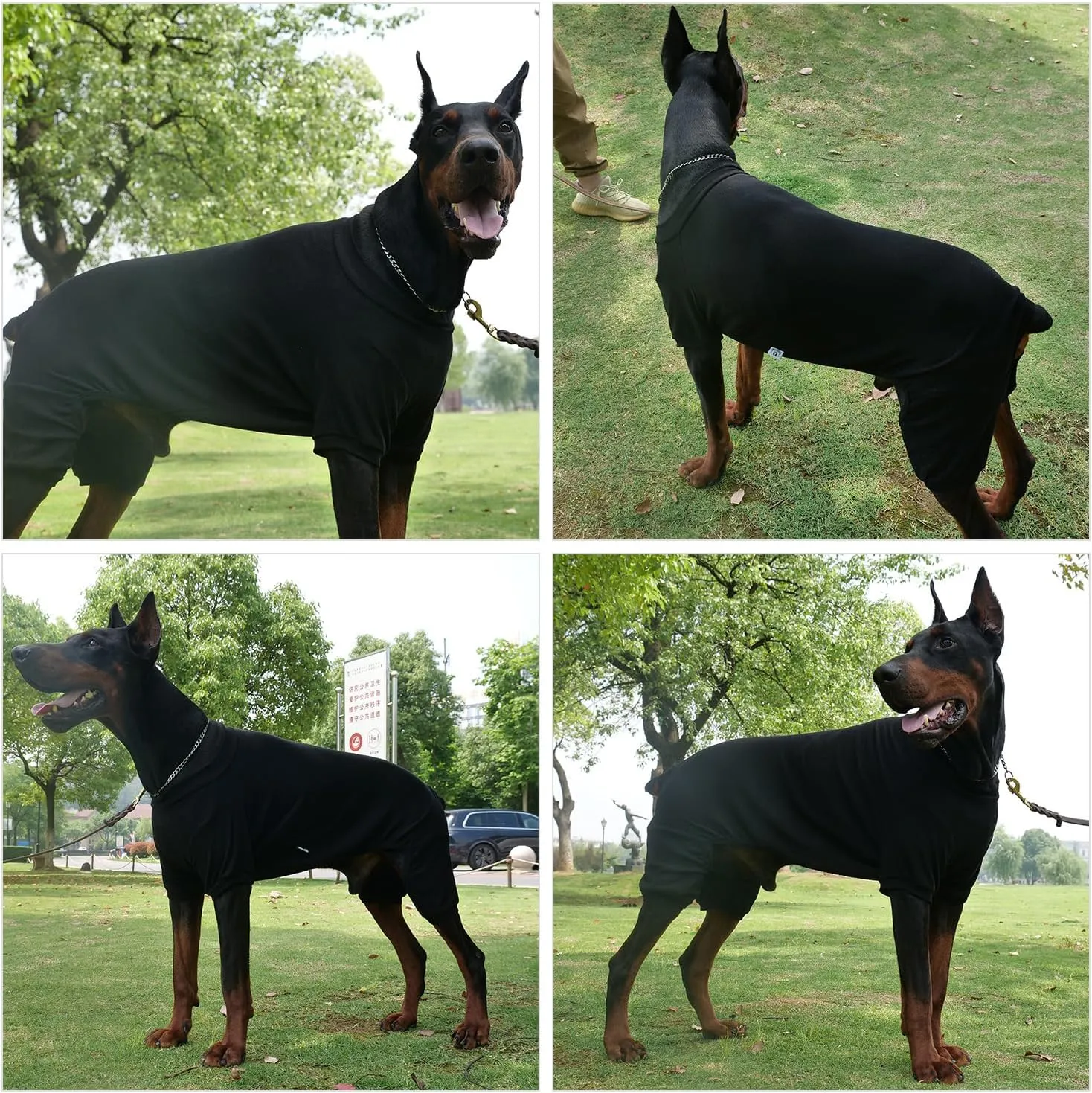 Lovelonglong Ribbed Dog Pajamas Cotton Knitted Dog Jumpsuits 4 Legged All Season Warm Pet Bodysuits for Large Medium Small Dogs Black S