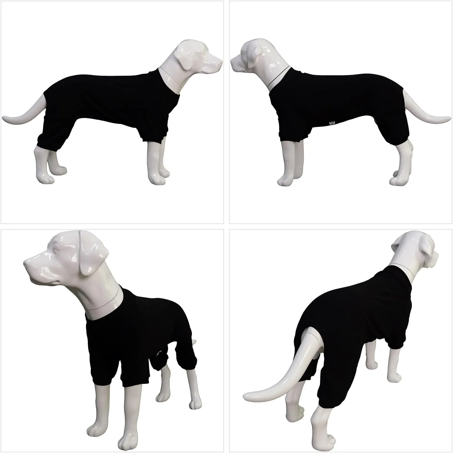 Lovelonglong Ribbed Dog Pajamas Cotton Knitted Dog Jumpsuits 4 Legged All Season Warm Pet Bodysuits for Large Medium Small Dogs Black S