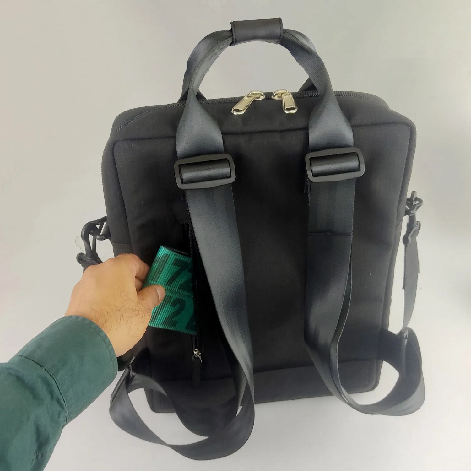Museum of Fade Mote One Backpack in Ex-Cargo Belts and Rescued Car Seat Belts [15" Latop Bag]