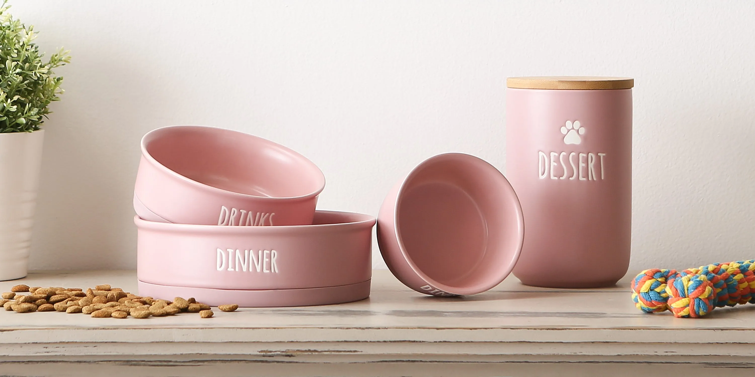 Pale Mauve Dinner, Drinks & Dessert Pet Bowl Set/2, Small - 3/4 C Capacity