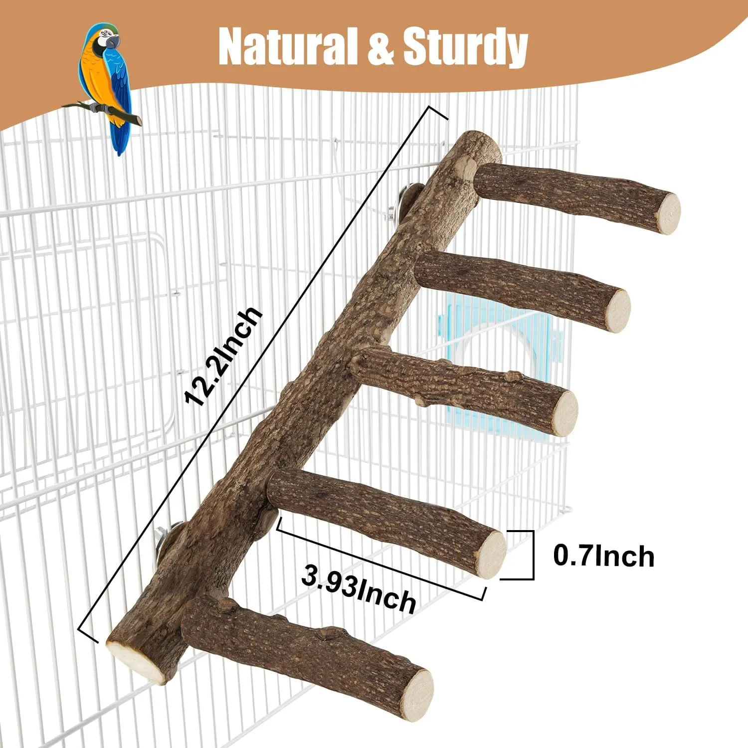 Parrot Wood Stand, 12.2Inch Length Parrots Perch for Cage, Natural Bird Ladder for Small Medium Parrot, Parakeets, Cockatiels, Conures, Hamster