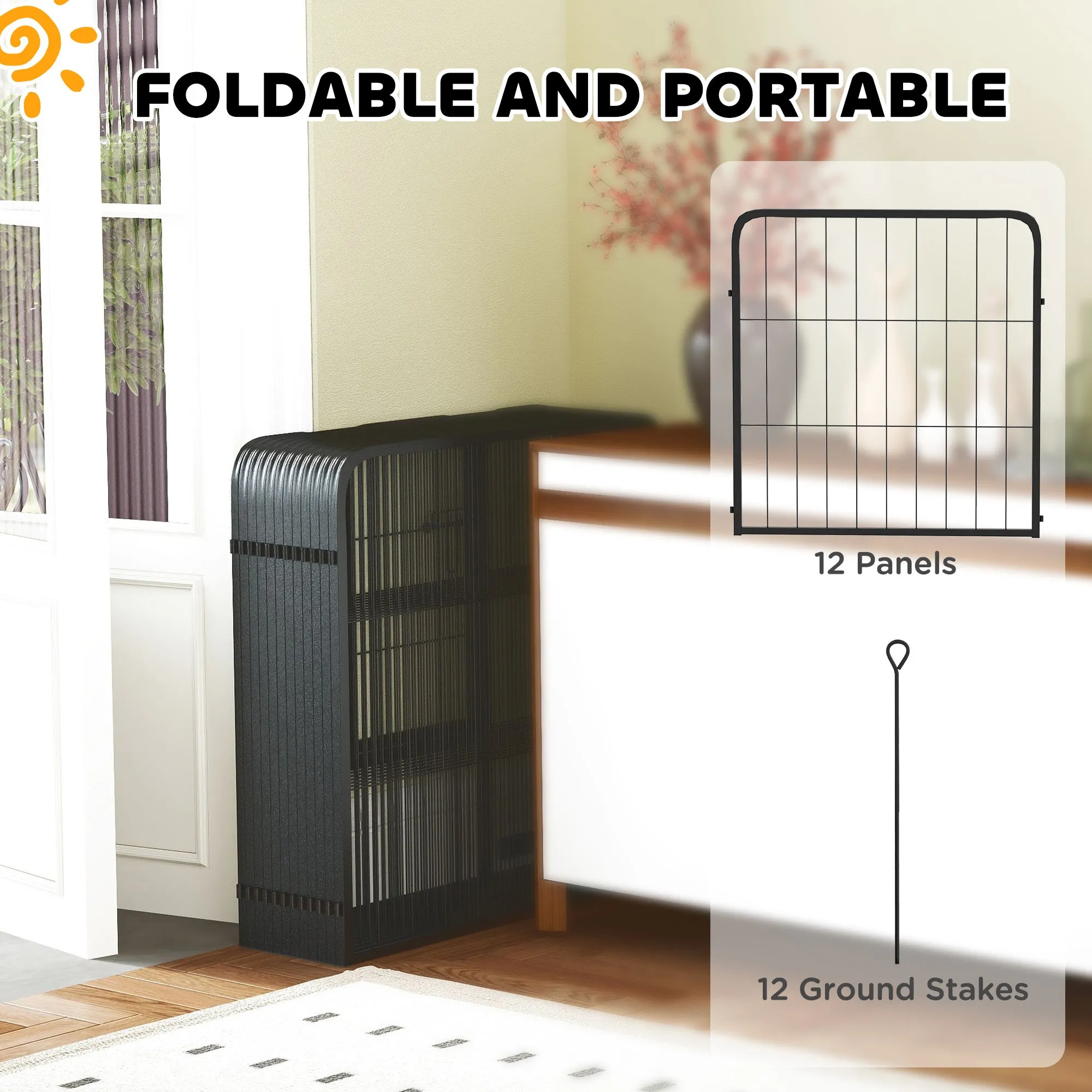 PawHut 12 Panels Heavy Duty Dog Playpen with Doors, for Small Dogs, 60cm High, Black