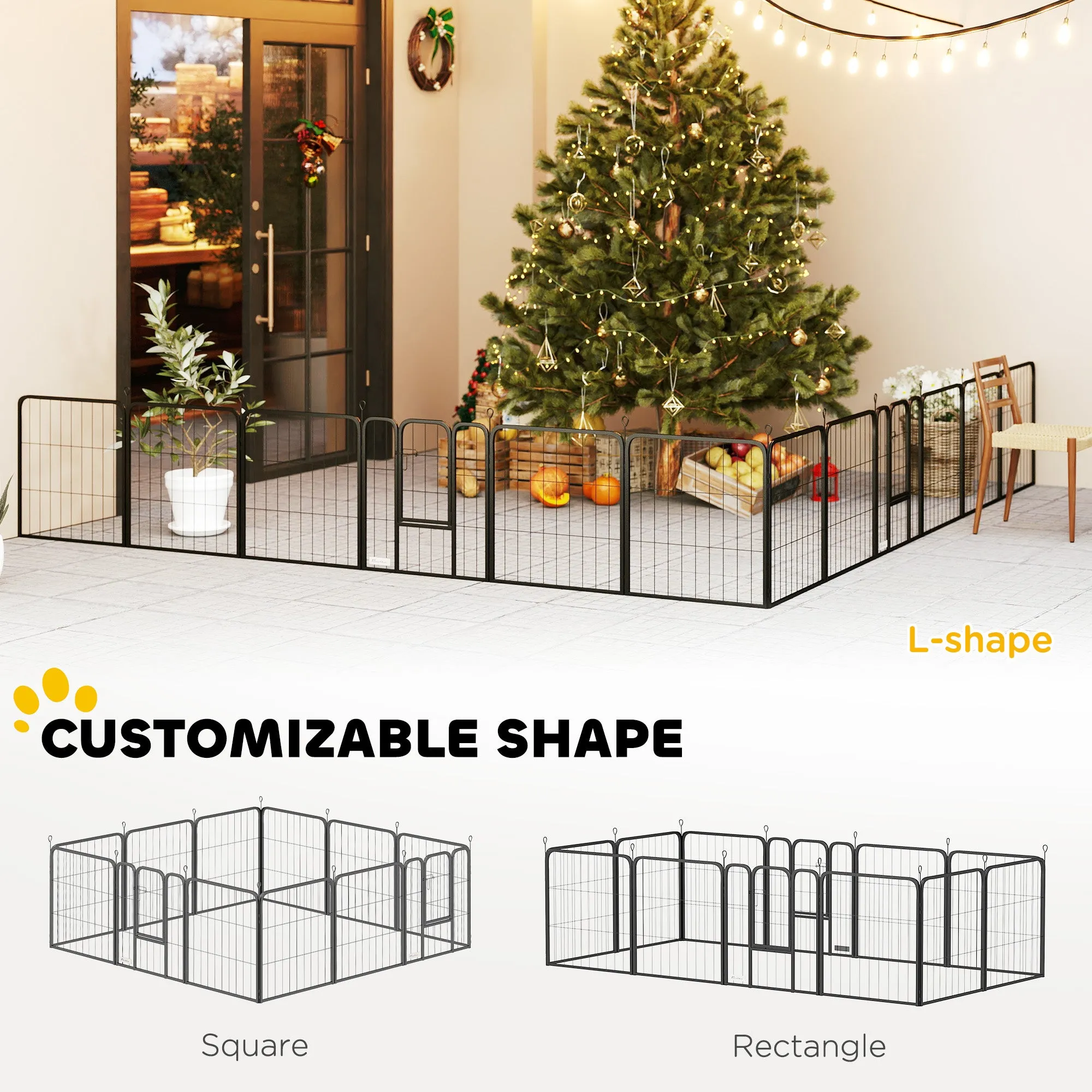 PawHut 12 Panels Heavy Duty Dog Playpen with Doors, for Small Dogs, 60cm High, Black