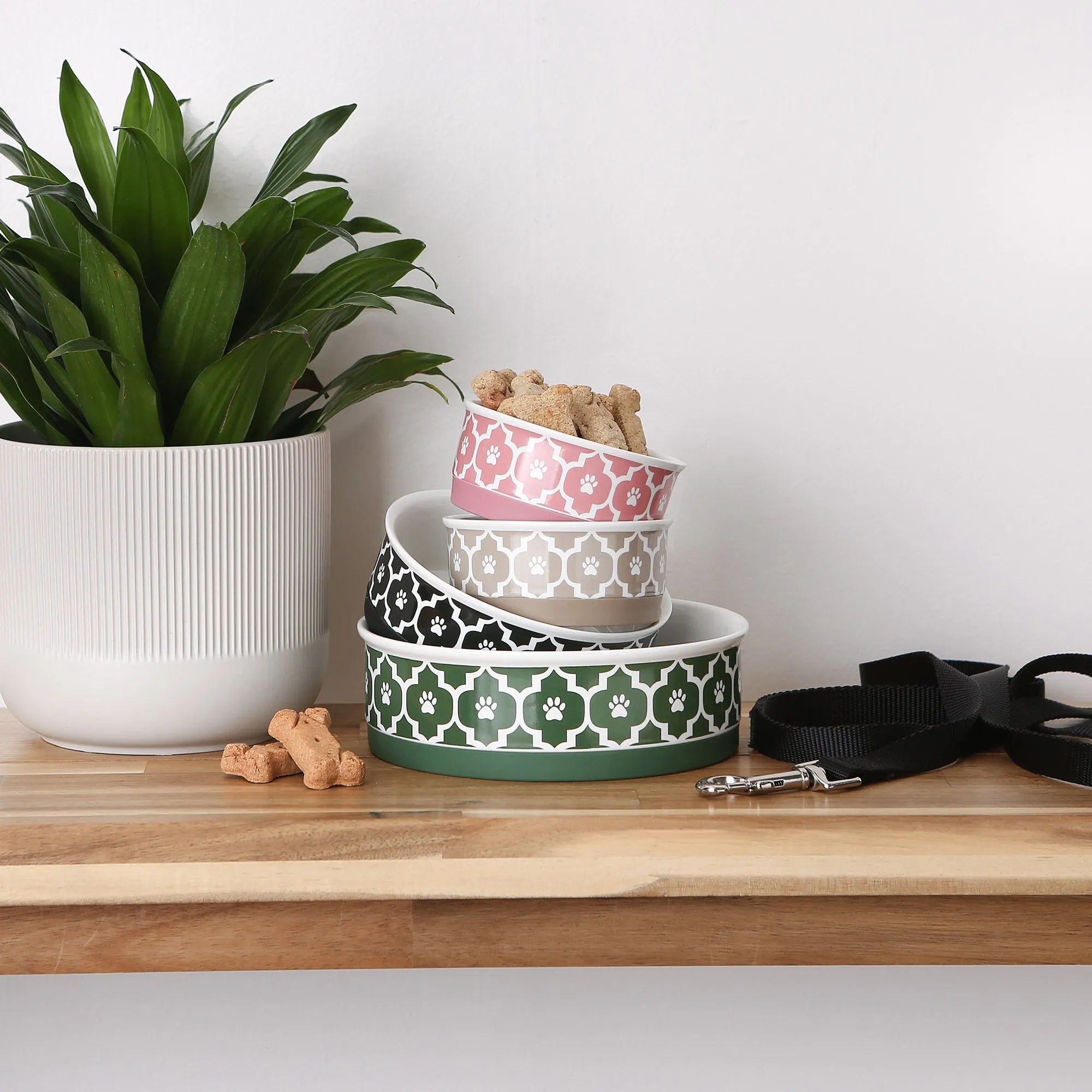 Pet Bowl Lattice Hunter Green Small 4.25Dx2H Set of 2