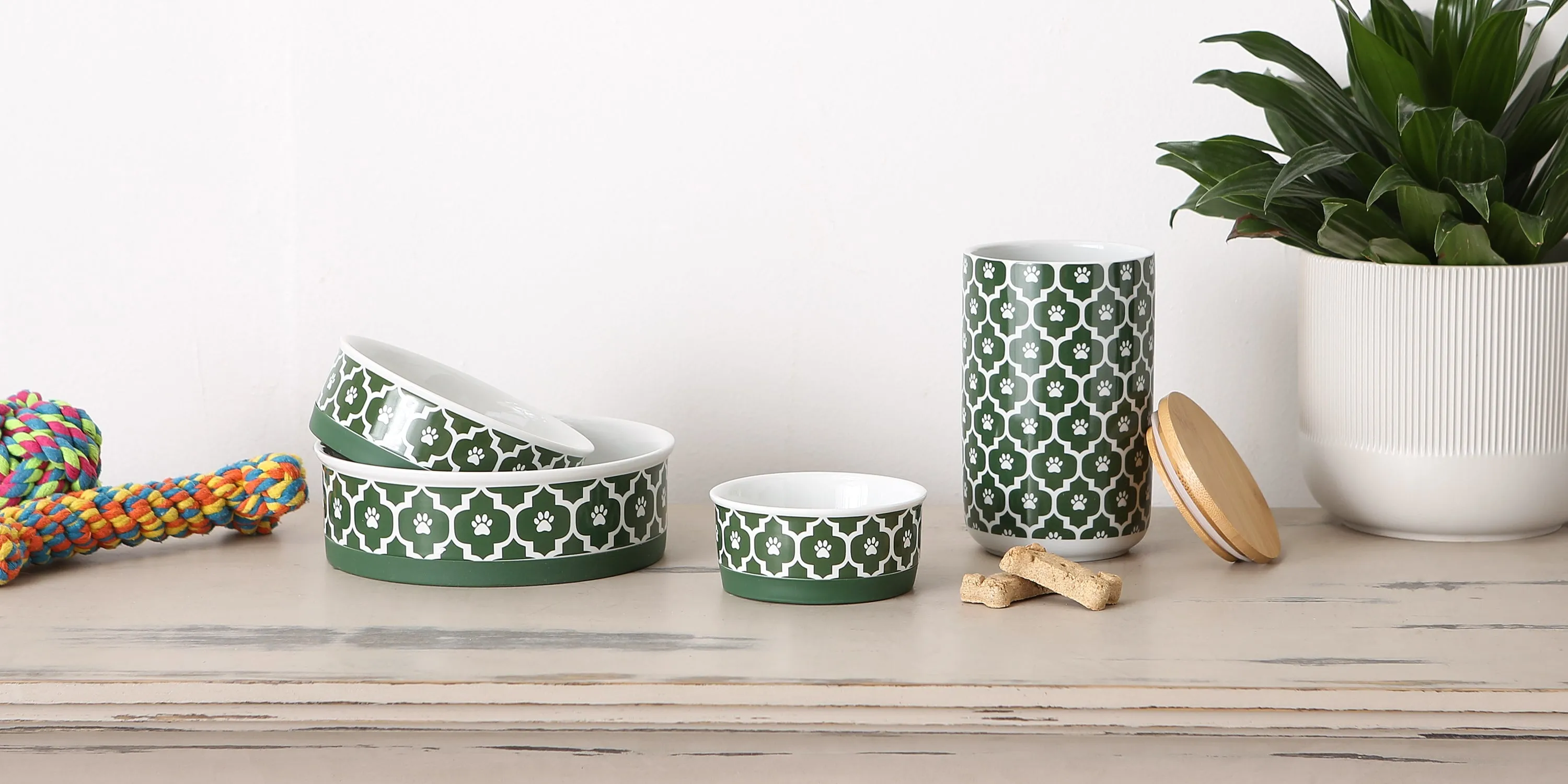 Pet Bowl Lattice Hunter Green Small 4.25Dx2H Set of 2