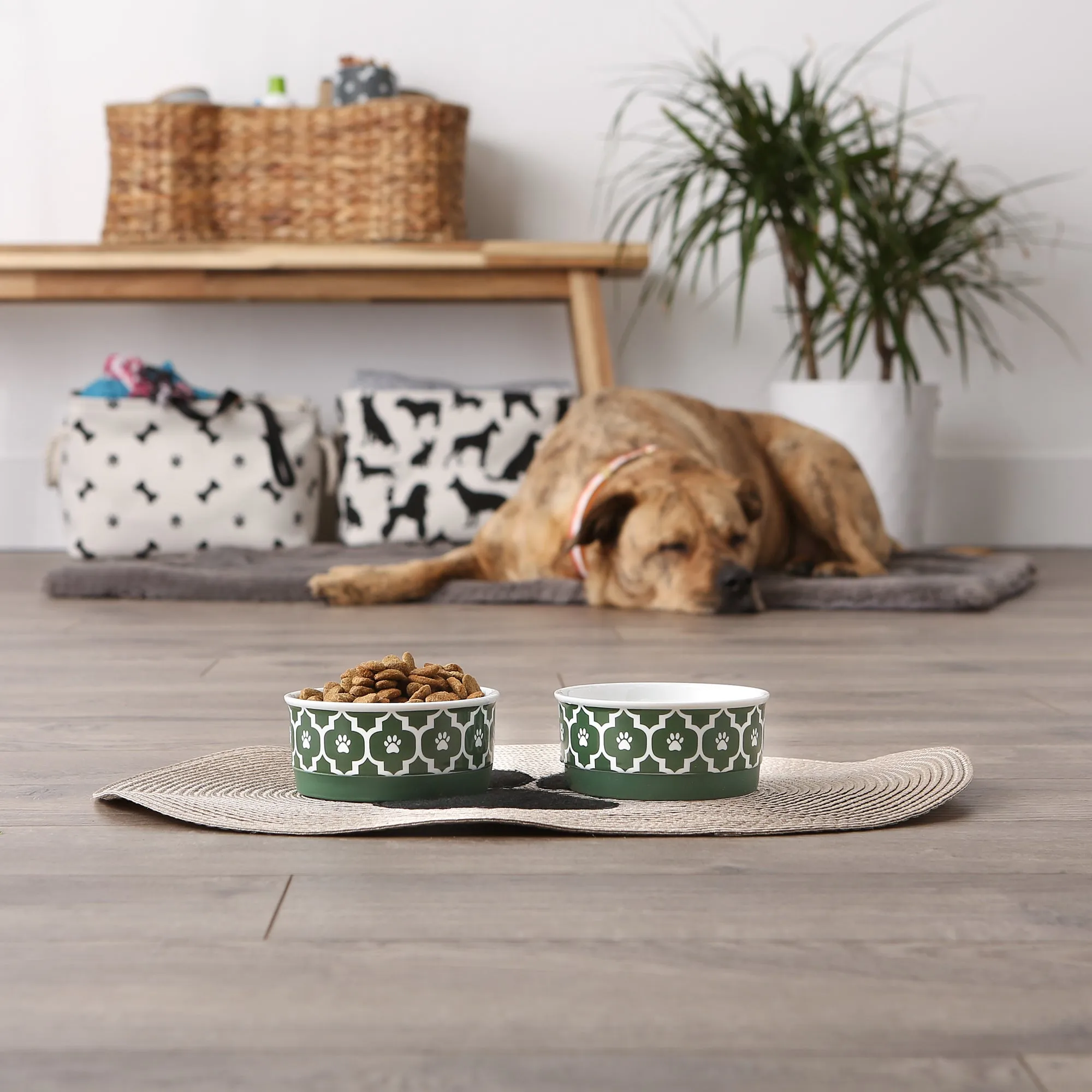 Pet Bowl Lattice Hunter Green Small 4.25Dx2H Set of 2