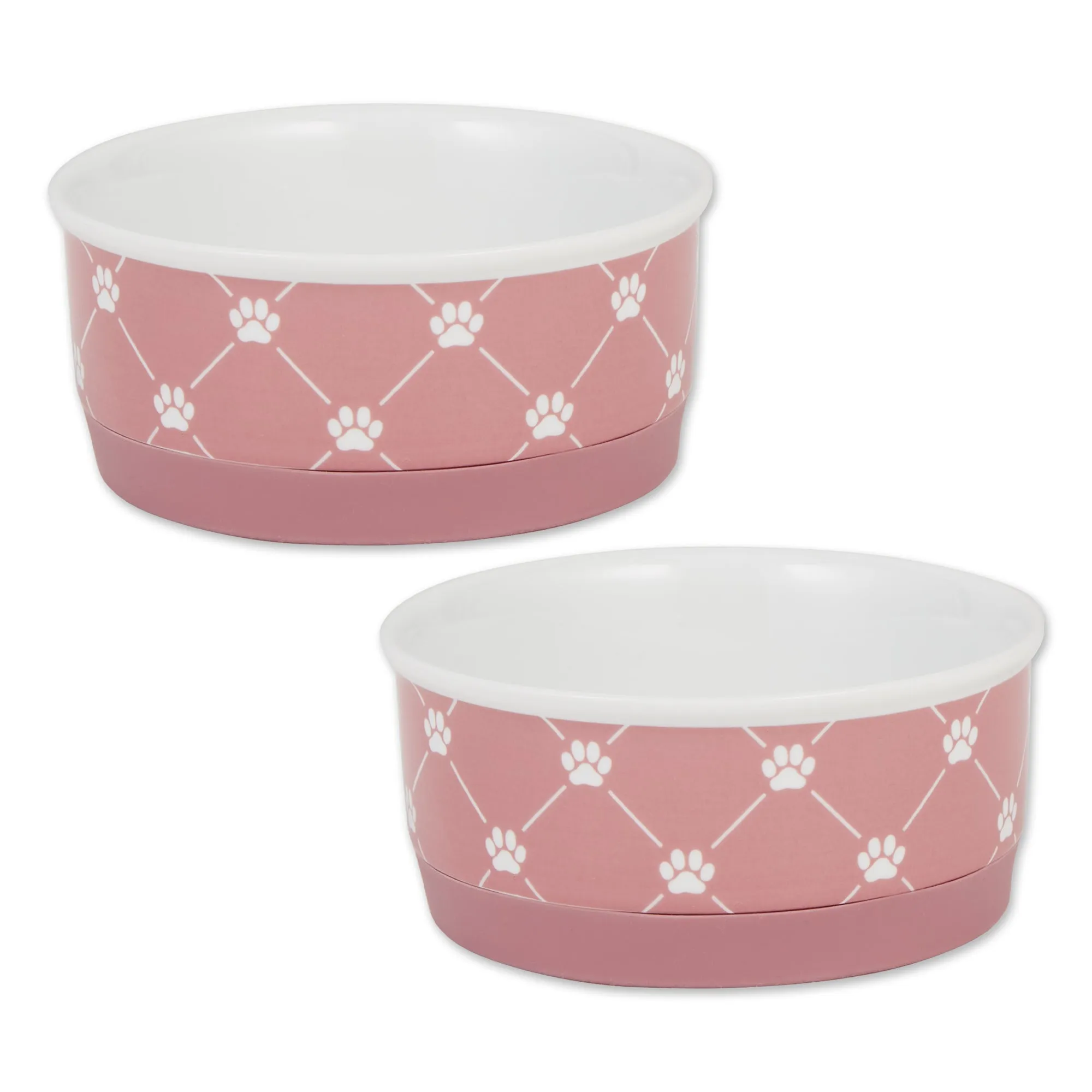 Pet Bowl Trellis Paw Rose Small 4.25Dx2H Set of 2