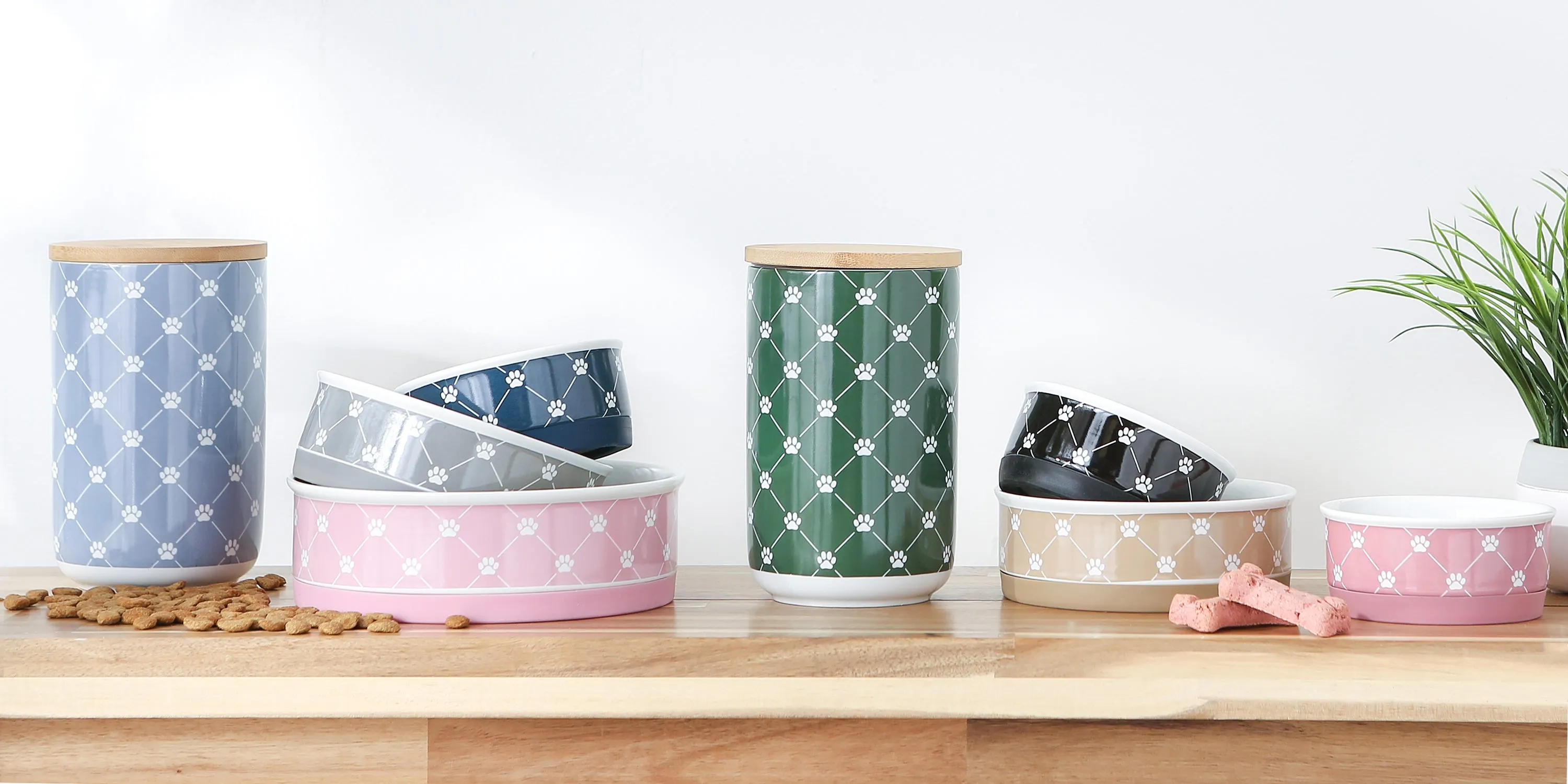Pet Bowl Trellis Paw Rose Small 4.25Dx2H Set of 2