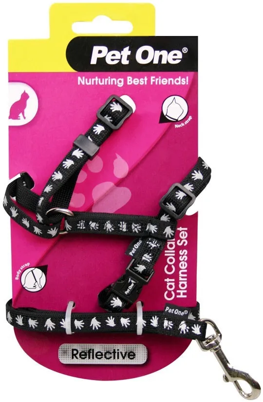 PET ONE CAT HARNESS & LEAD BLACK