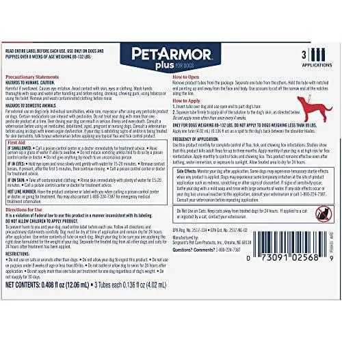 PetArmor Plus for Dogs, Flea and Tick Prevention for Extra Large Dogs (89-132 Pounds), Includes 3 Month Supply of Topical Flea Treatments