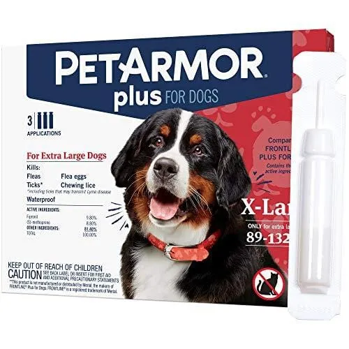 PetArmor Plus for Dogs, Flea and Tick Prevention for Extra Large Dogs (89-132 Pounds), Includes 3 Month Supply of Topical Flea Treatments