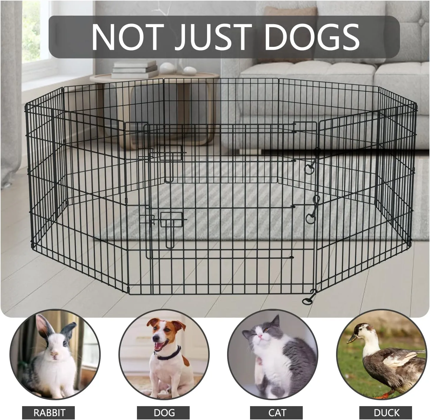 PETIME Foldable Metal Dog Exercise Pen/Pet Puppy Playpen Kennels Yard Fence Indoor/Outdoor 8 Panel 24" W x 36" H with Top Cover (with top Cover, 8 Panels 36" H)