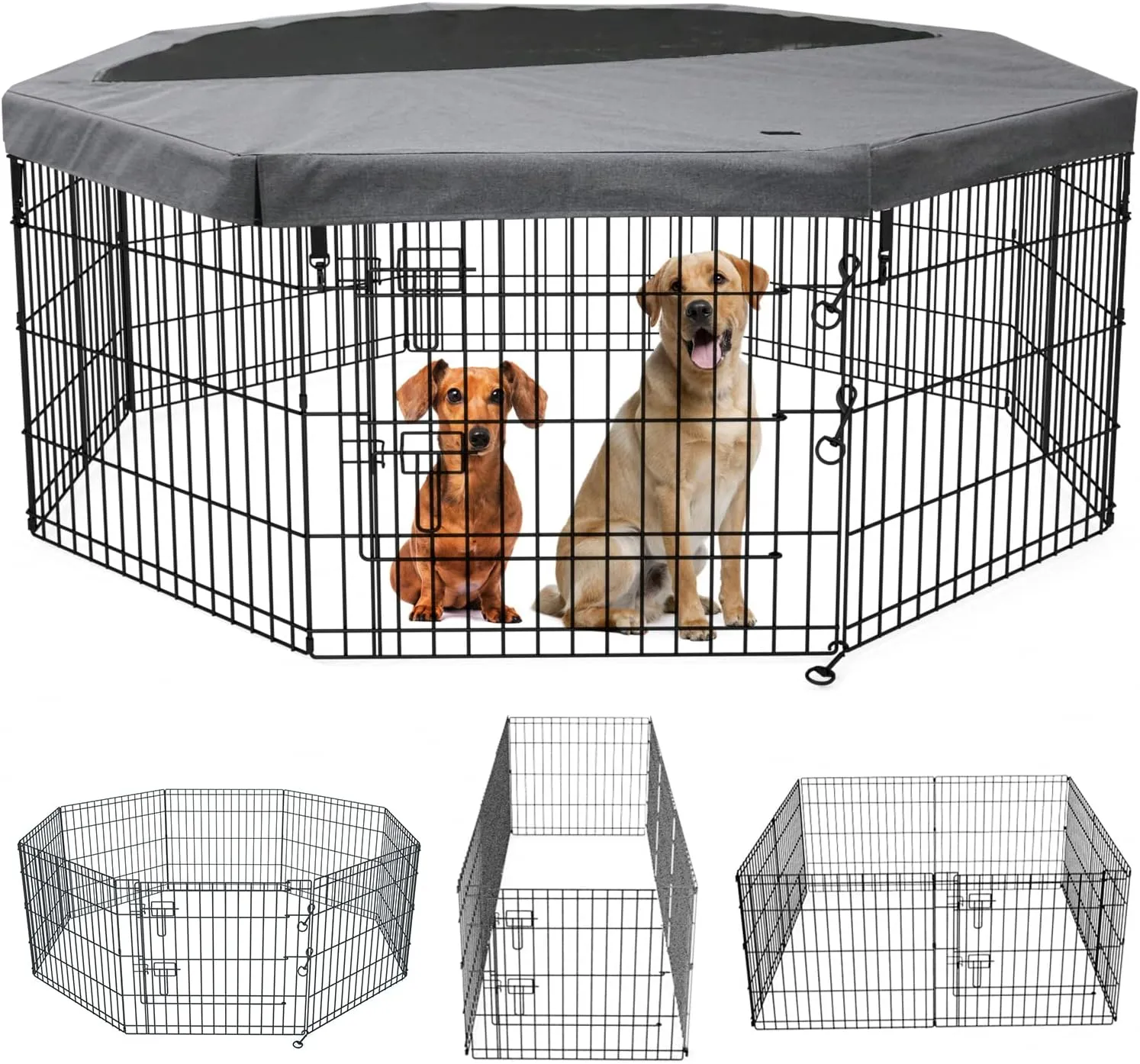 PETIME Foldable Metal Dog Exercise Pen/Pet Puppy Playpen Kennels Yard Fence Indoor/Outdoor 8 Panel 24" W x 36" H with Top Cover (with top Cover, 8 Panels 36" H)