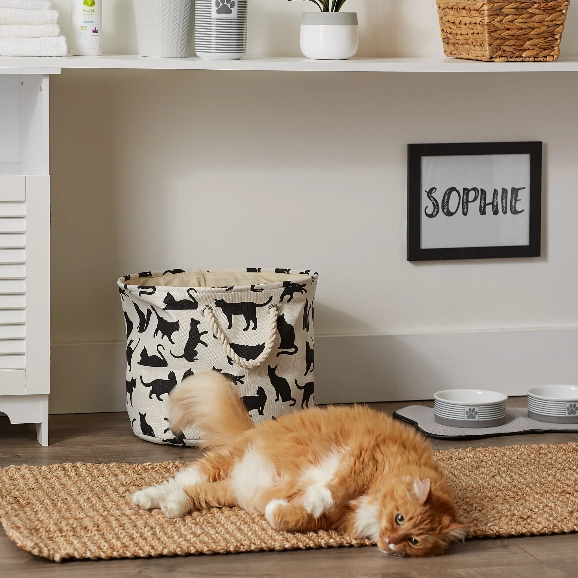 Polyester Pet Bin Cats Meow Round Small 9X12X12