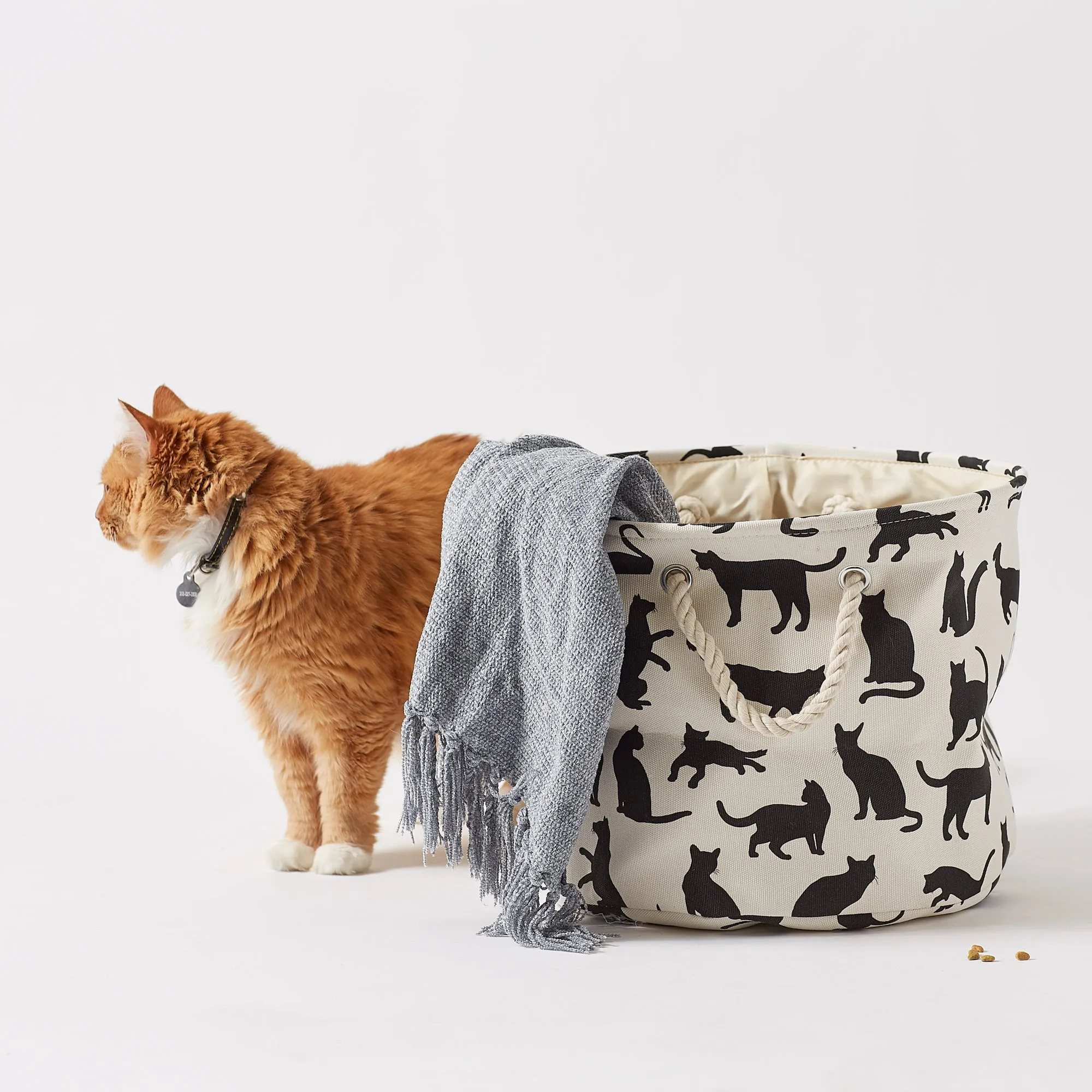 Polyester Pet Bin Cats Meow Round Small 9X12X12