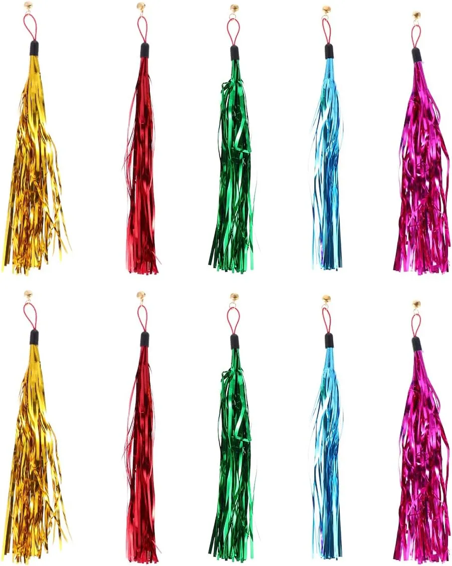 POPETPOP 10pcs Cat Teaser Wand Replacement with Bell Metallic Foil Tassel Cat Wand Toys Interactive Catcher Teaser for Cat Kitten Pet Entertainment Hunting Exercise