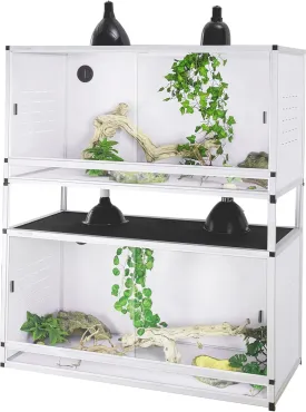 PVC Reptile Enclosure 48 * 24 * 24" Space Efficient Large Reptile Terrarium Habitat 120 Gallon for Bearded Dragon Gecko Lizard Snake, Wide Vivarium with Sliding Doors Lock (2pcs-White Panels)