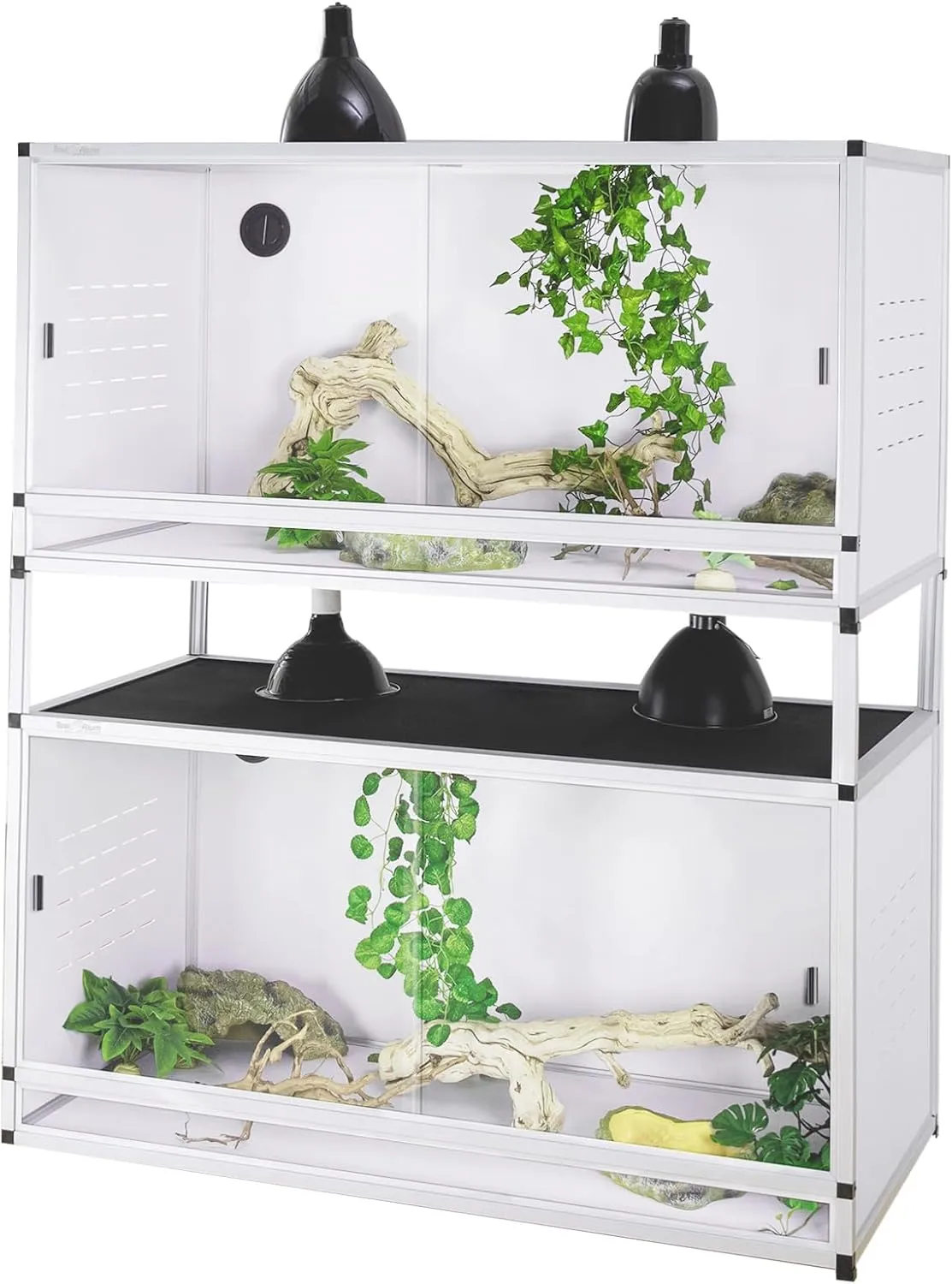 PVC Reptile Enclosure 48 * 24 * 24" Space Efficient Large Reptile Terrarium Habitat 120 Gallon for Bearded Dragon Gecko Lizard Snake, Wide Vivarium with Sliding Doors Lock (2pcs-White Panels)