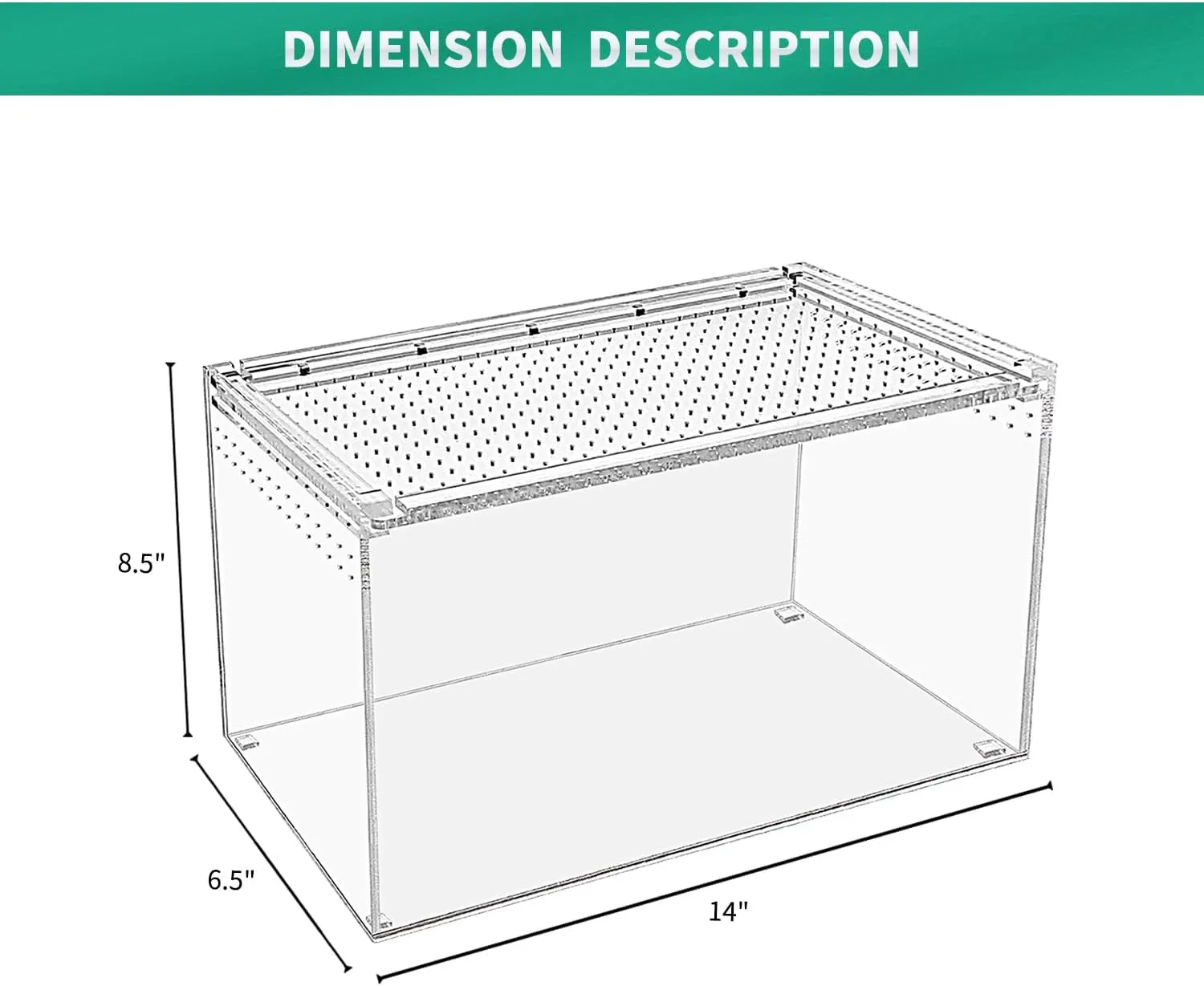 Reptile Terrarium,14"*6.5"*8.5" Reptile Breeding Box, Magnetic Acrylic Enclosurefor Snake, TarantulaHermit CrabJumping SpiderIguanaLeopard GeckoBearded Dragon, Insect, Mantis