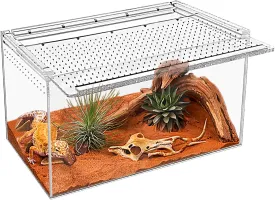 Reptile Terrarium,14"*6.5"*8.5" Reptile Breeding Box, Magnetic Acrylic Enclosurefor Snake, TarantulaHermit CrabJumping SpiderIguanaLeopard GeckoBearded Dragon, Insect, Mantis