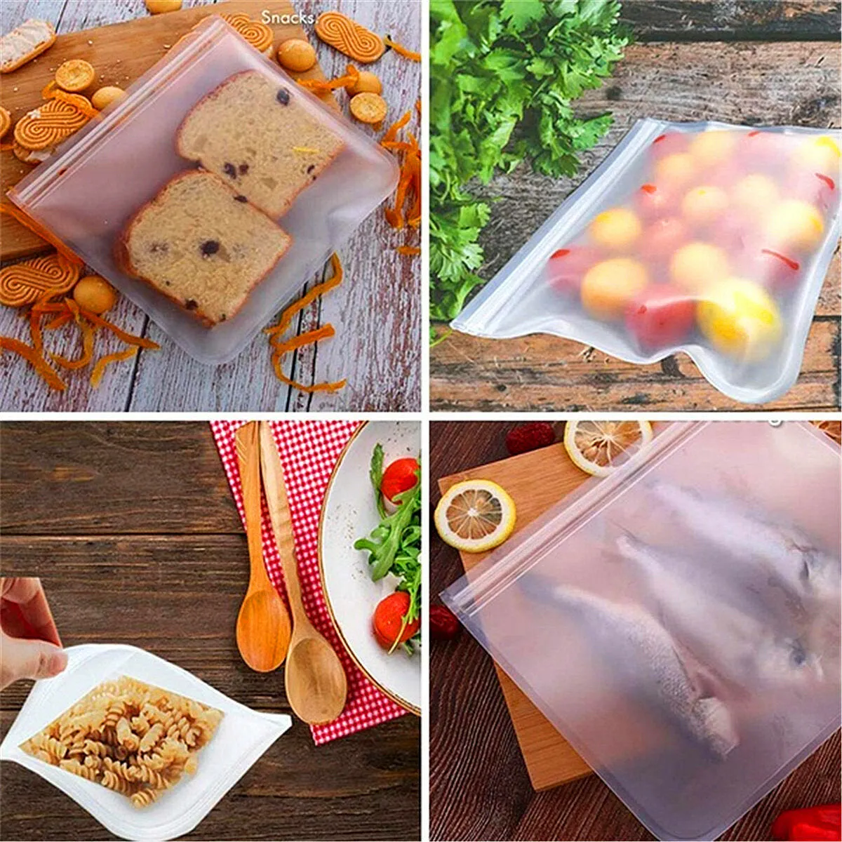 Reusable Frosted PEVA Food Storage Bag - Sandwich, Snack, Lunch, Fruit, Kitchen Container