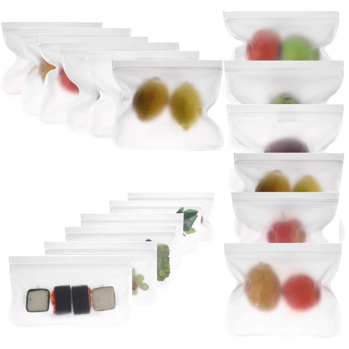 Reusable Frosted PEVA Food Storage Bag - Sandwich, Snack, Lunch, Fruit, Kitchen Container
