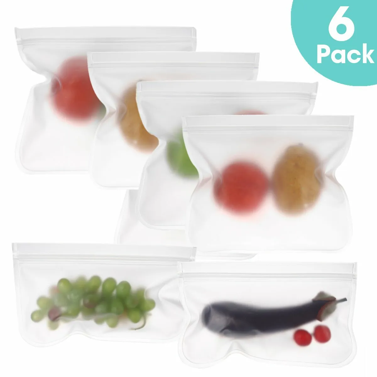 Reusable Frosted PEVA Food Storage Bag - Sandwich, Snack, Lunch, Fruit, Kitchen Container