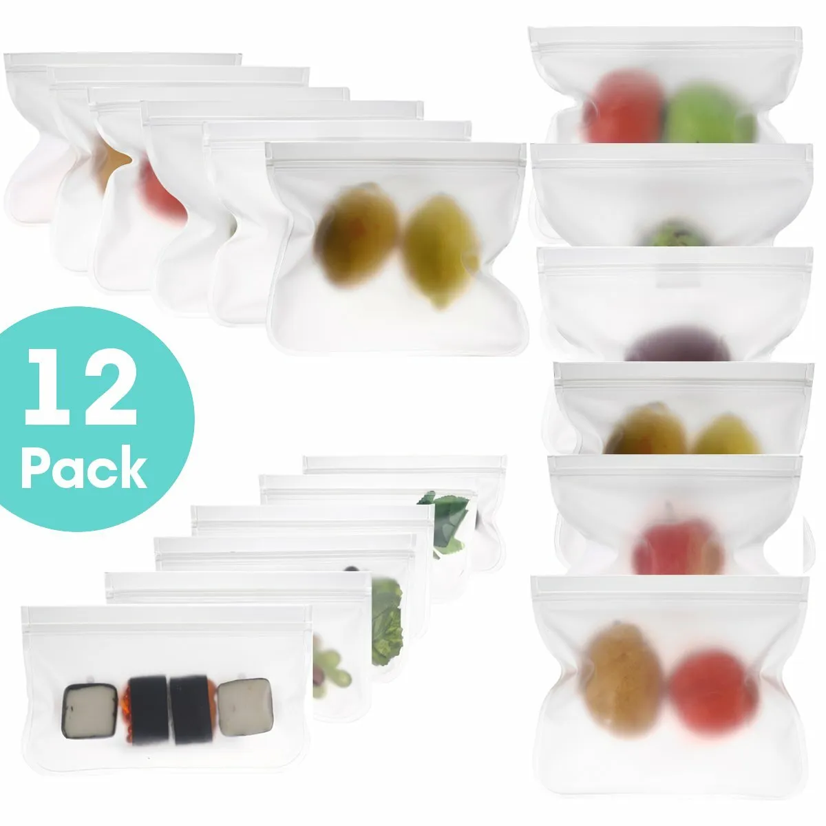 Reusable Frosted PEVA Food Storage Bag - Sandwich, Snack, Lunch, Fruit, Kitchen Container