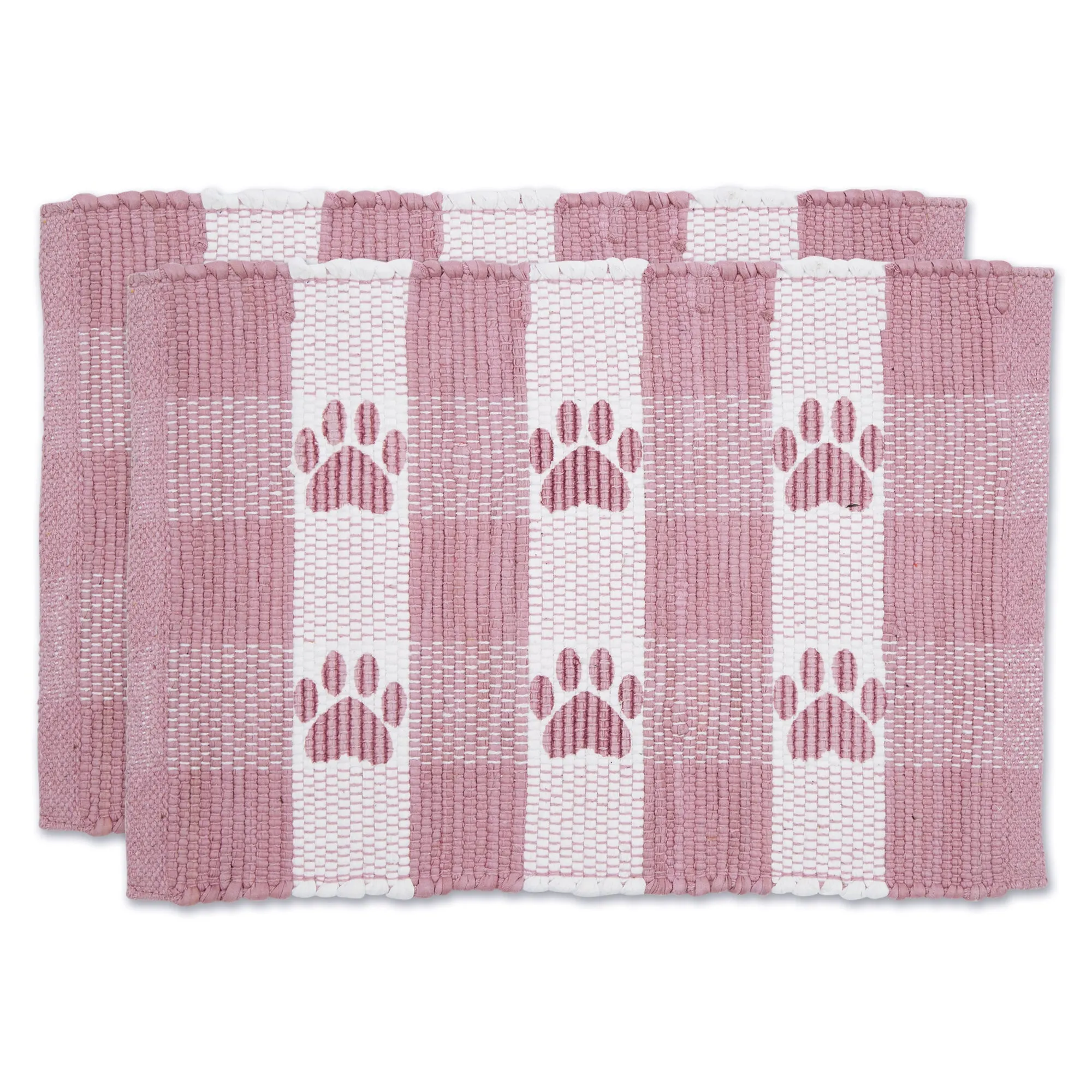 Rose & White Printed Paw Pet Feeding Mat 12X18 Set of 2