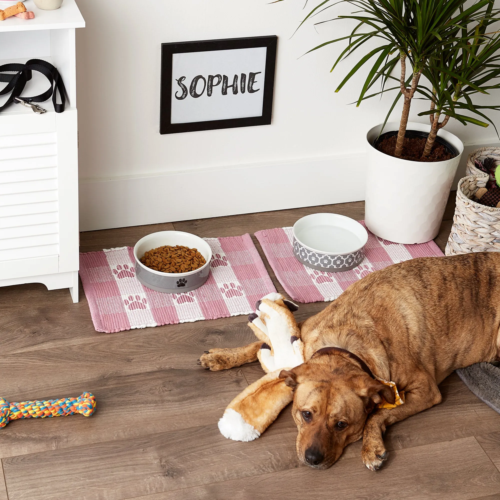 Rose & White Printed Paw Pet Feeding Mat 12X18 Set of 2