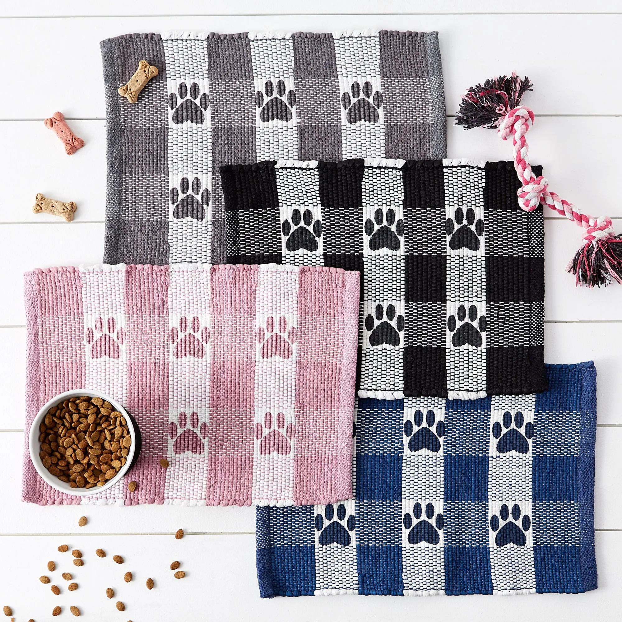 Rose & White Printed Paw Pet Feeding Mat 12X18 Set of 2