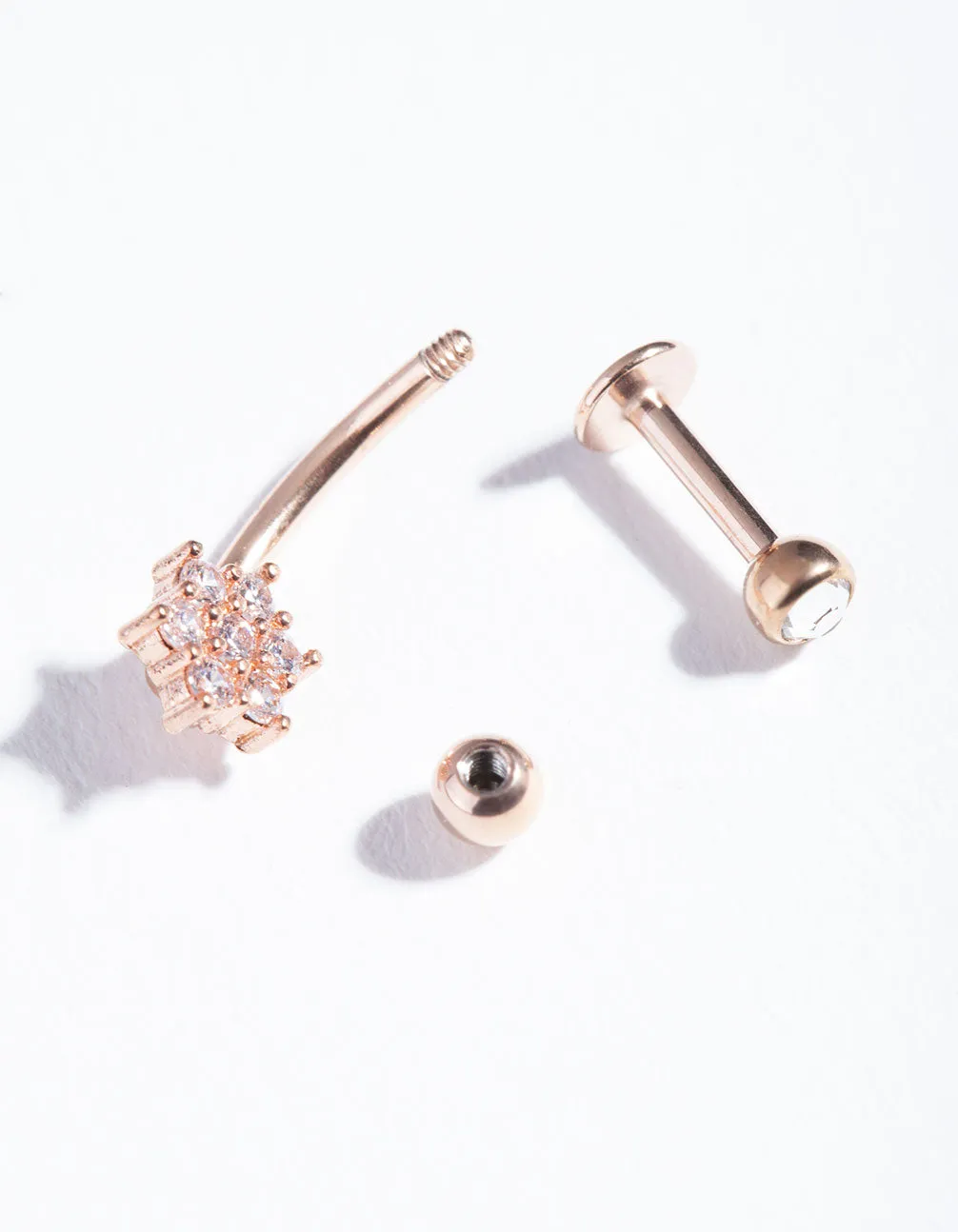 Rose Gold Surgical Steel Cubic Zirconia Floral Cartilage Pack
