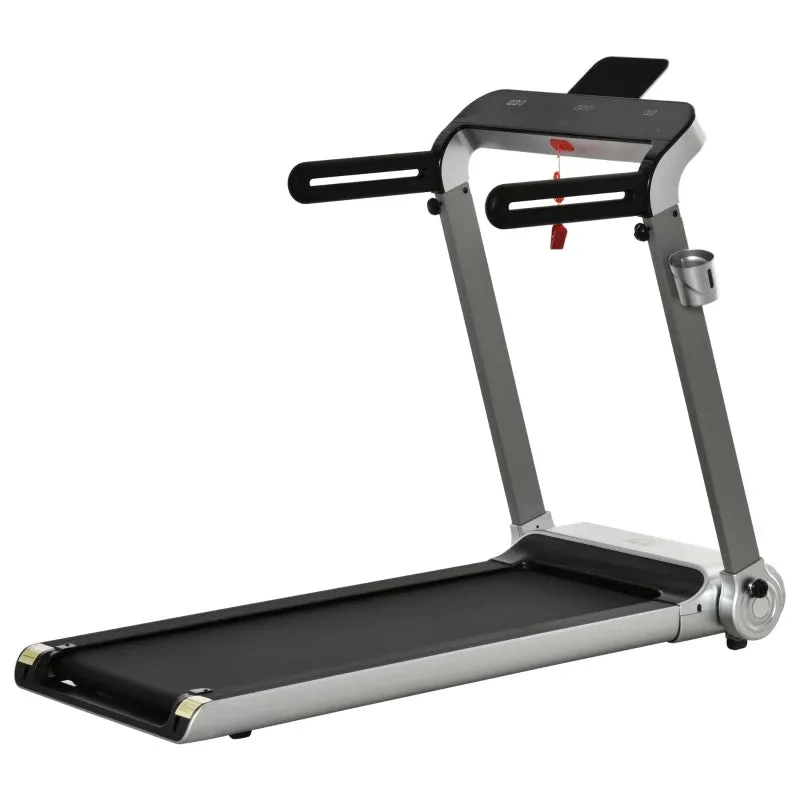 Silver Electric Folding Treadmill with Quick Speed Controls and LED Monitor