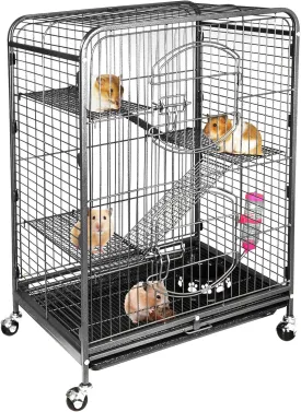 SUPER DEAL 37.2 Inches Metal Ferret Cage Chinchilla 4 Tiers Small Animal Cage with 3 Ladders/ 2 Front Doors/Food Bowl/Water Bottle/Slide Out Trays/Swivel Casters,Black