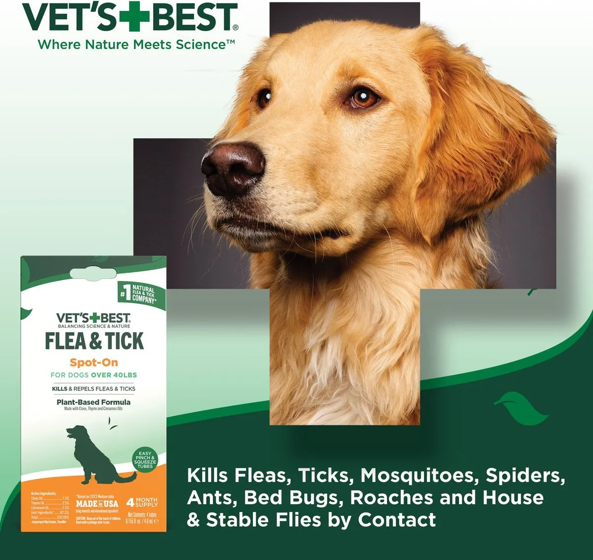 Vet's Best Flea & Tick Drops for Large Dogs over 40lbs (4 count)